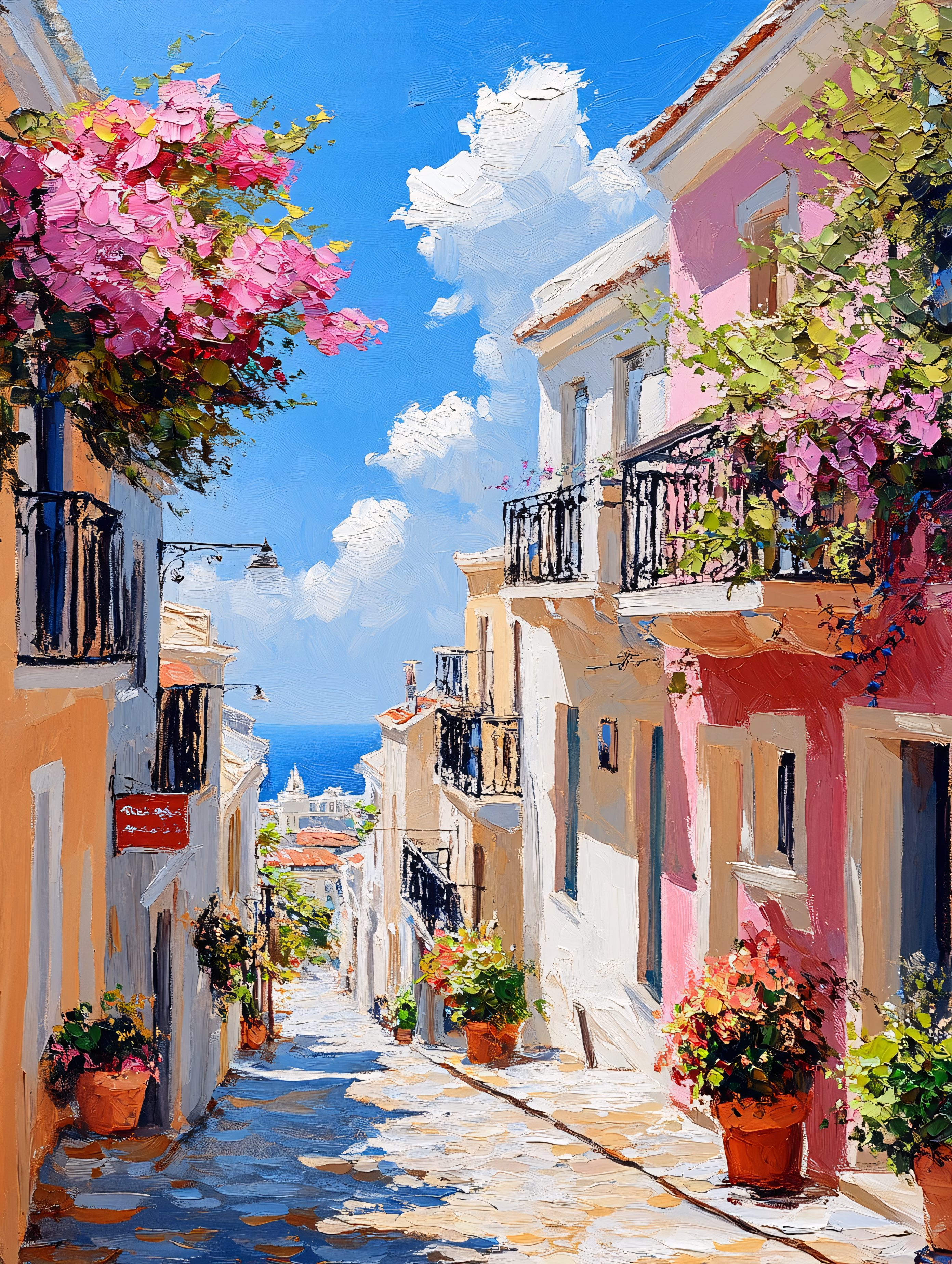 Charming Mediterranean Street Scene Painting