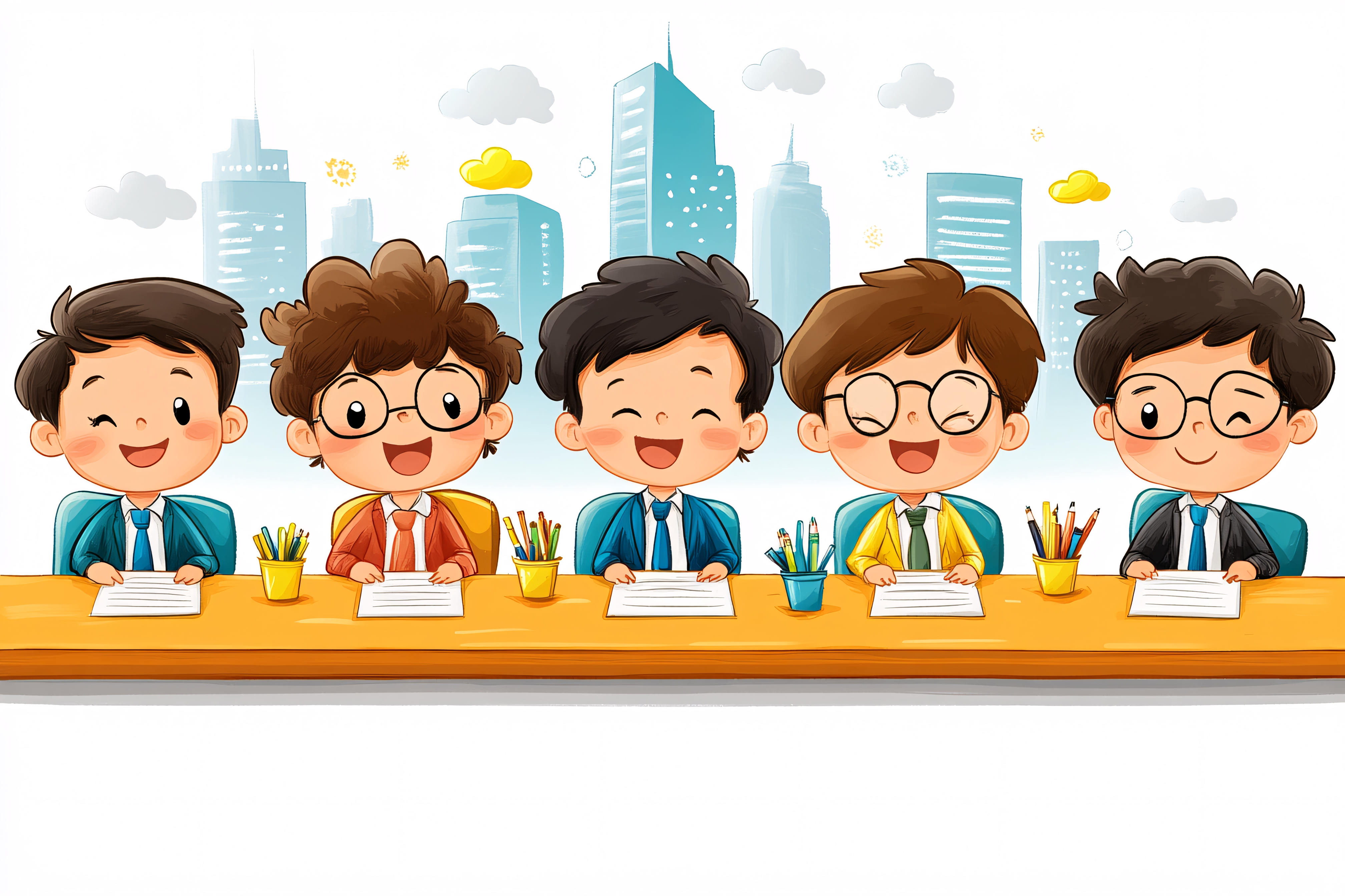 Cheerful Boys At Desk