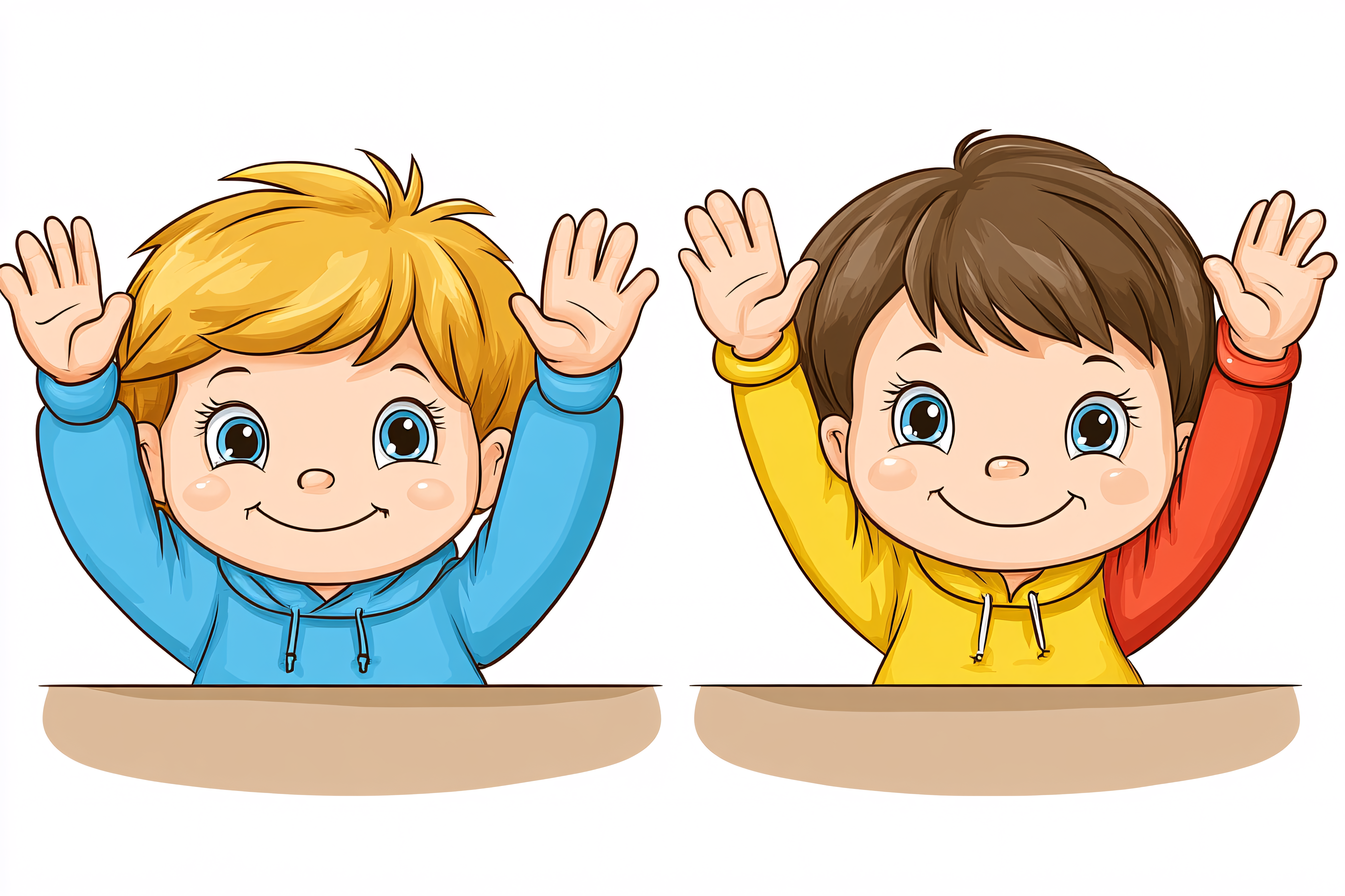Cheerful Boys Waving Cartoon