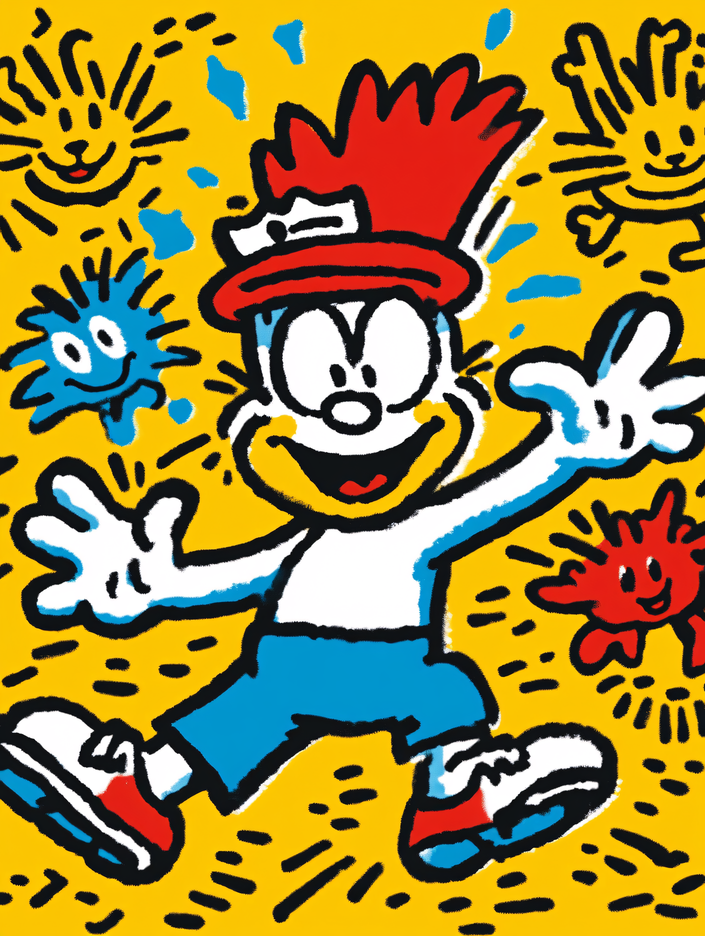Cheerful Cartoon Character with Red Hat