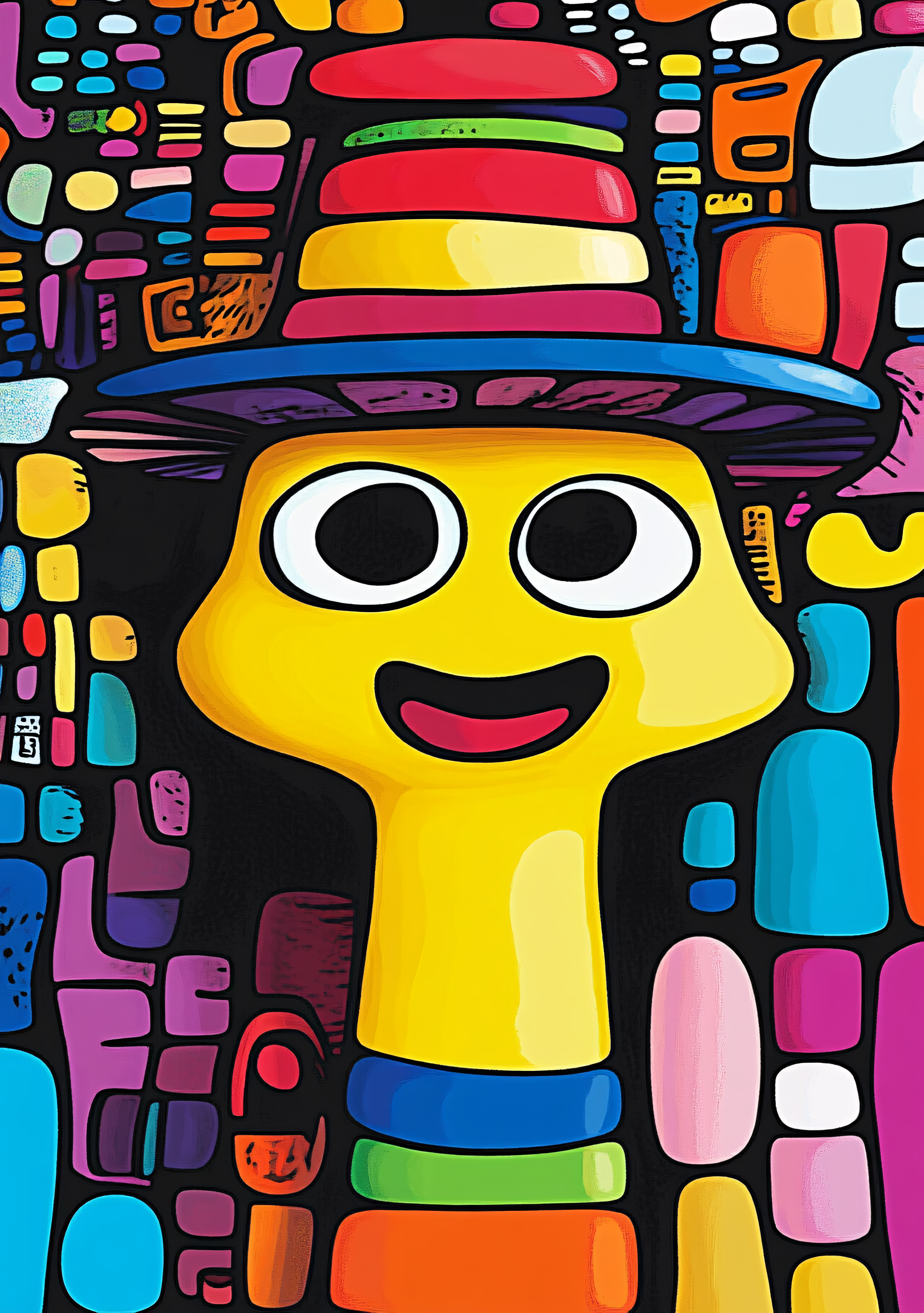 Cheerful Character with Striped Hat