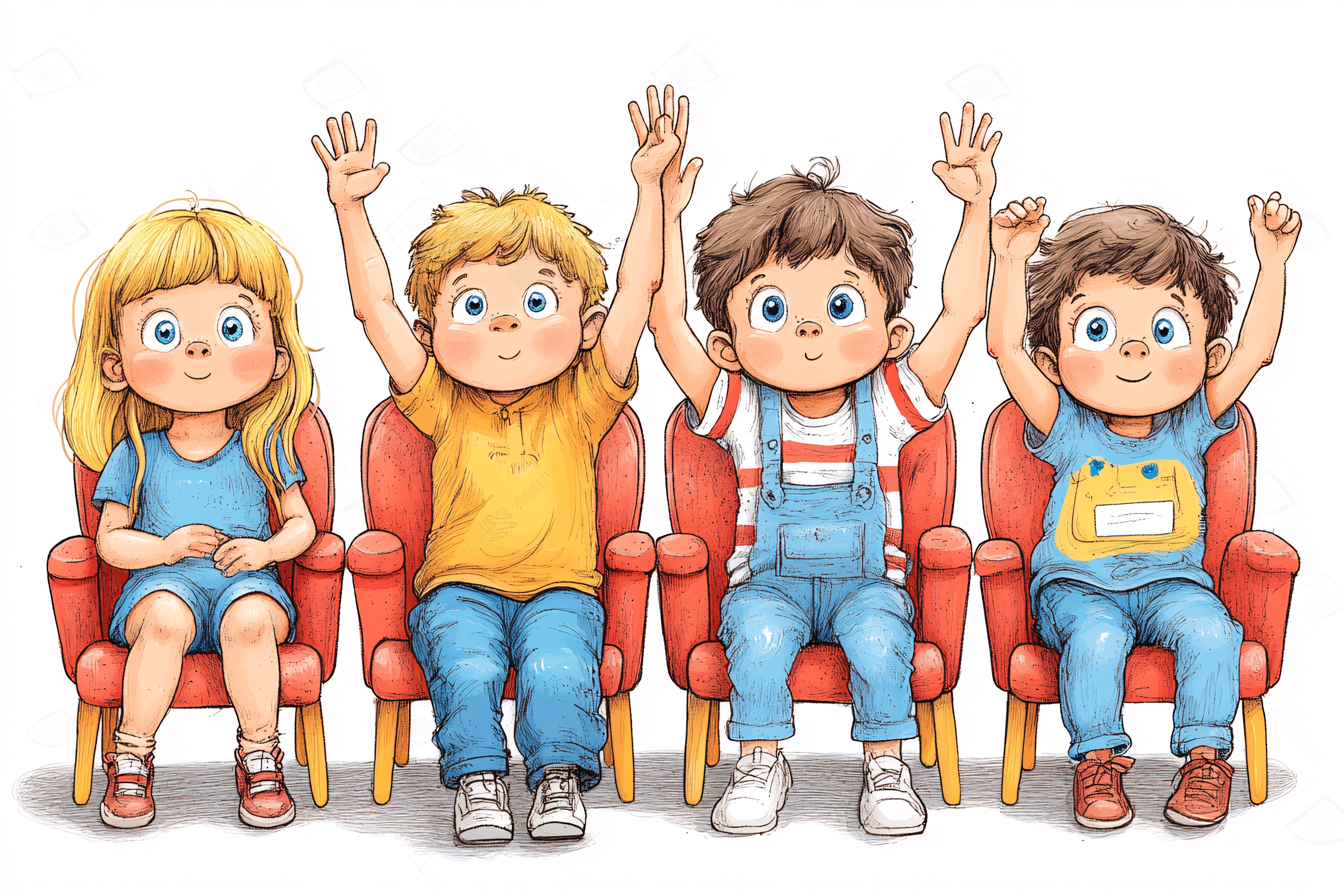 Cheerful Children Raising Hands