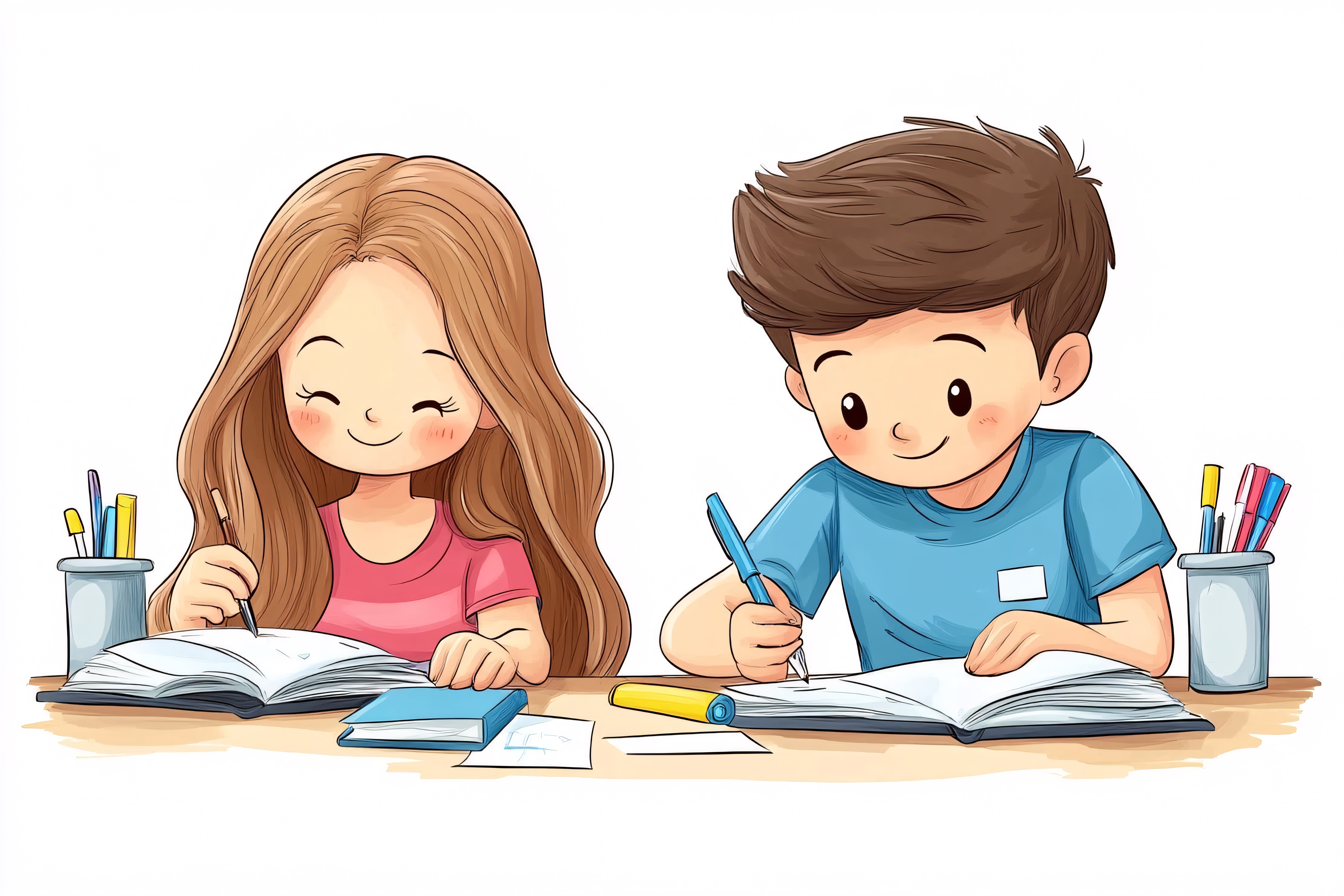 Cheerful Children Studying Together
