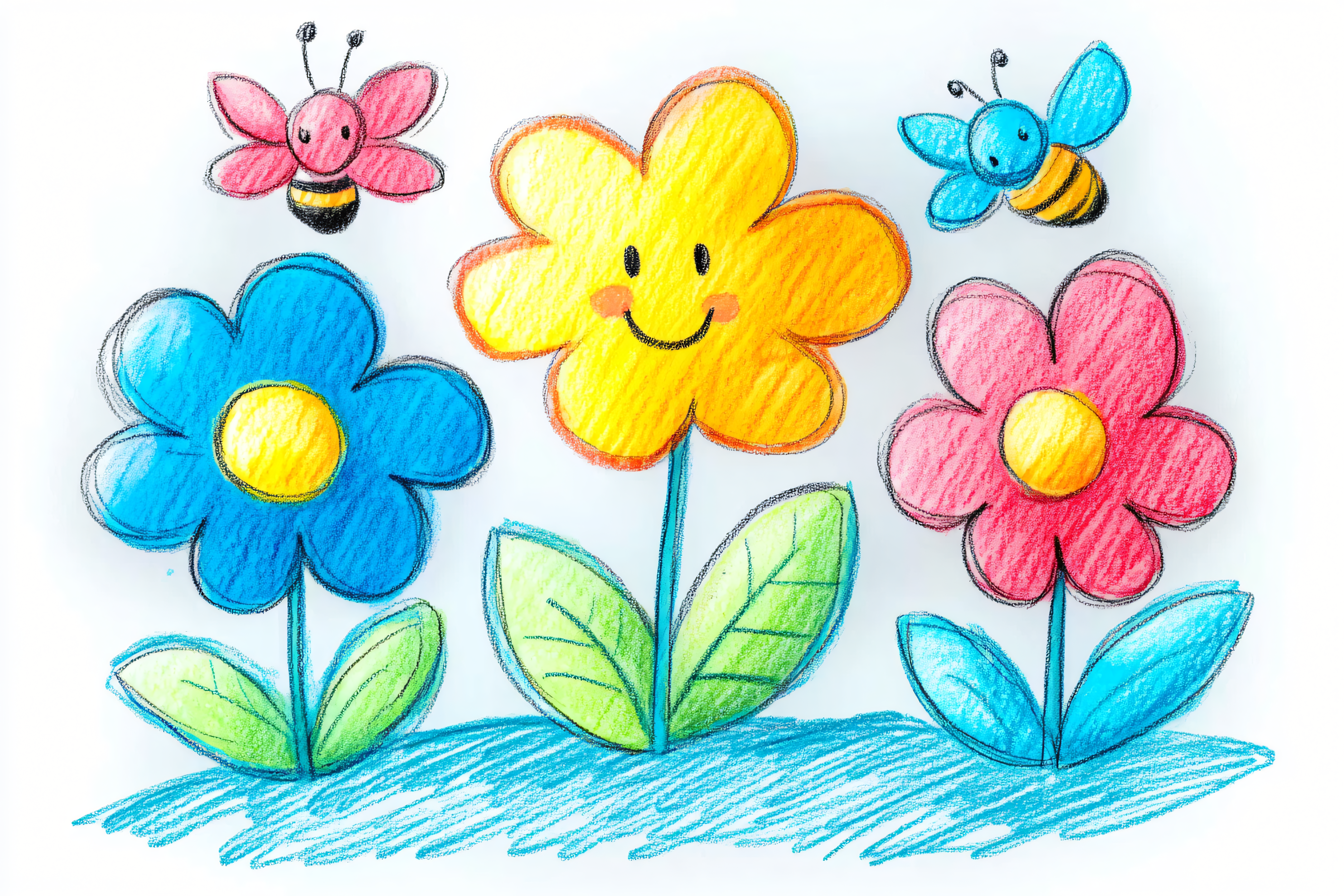 Cheerful Flowers and Bees