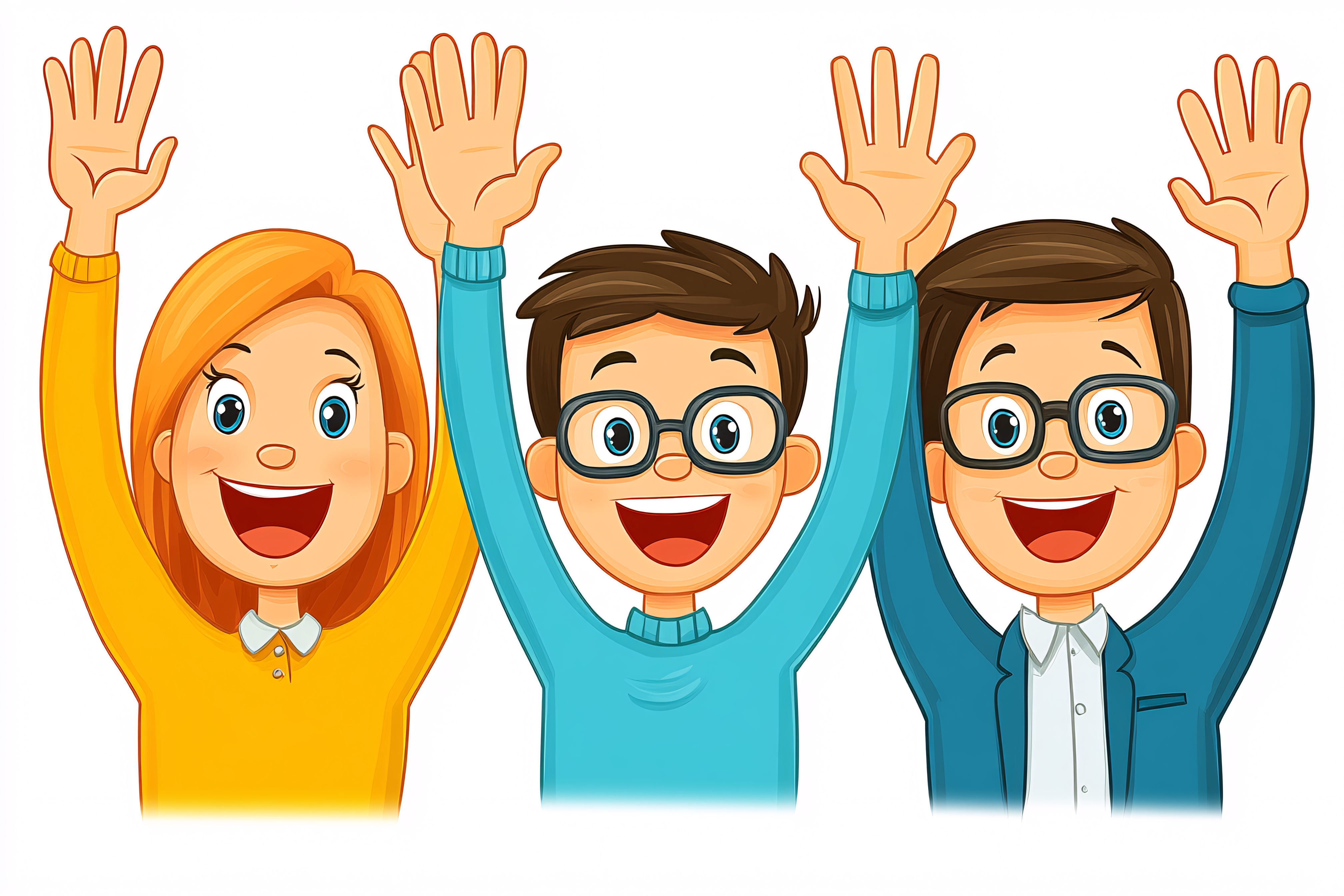 Cheerful People with Hands Raised