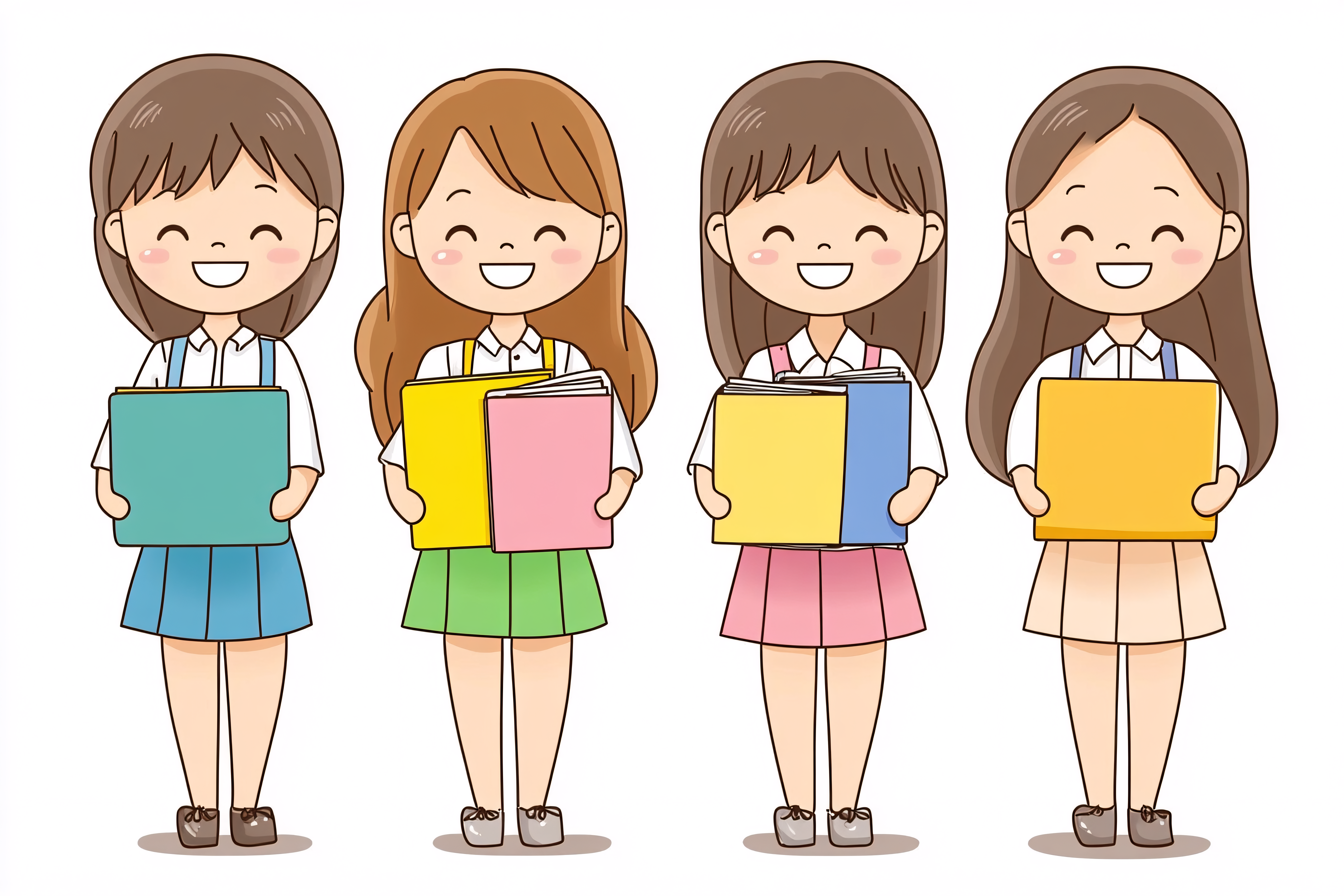 Cheerful School Girls Holding Books