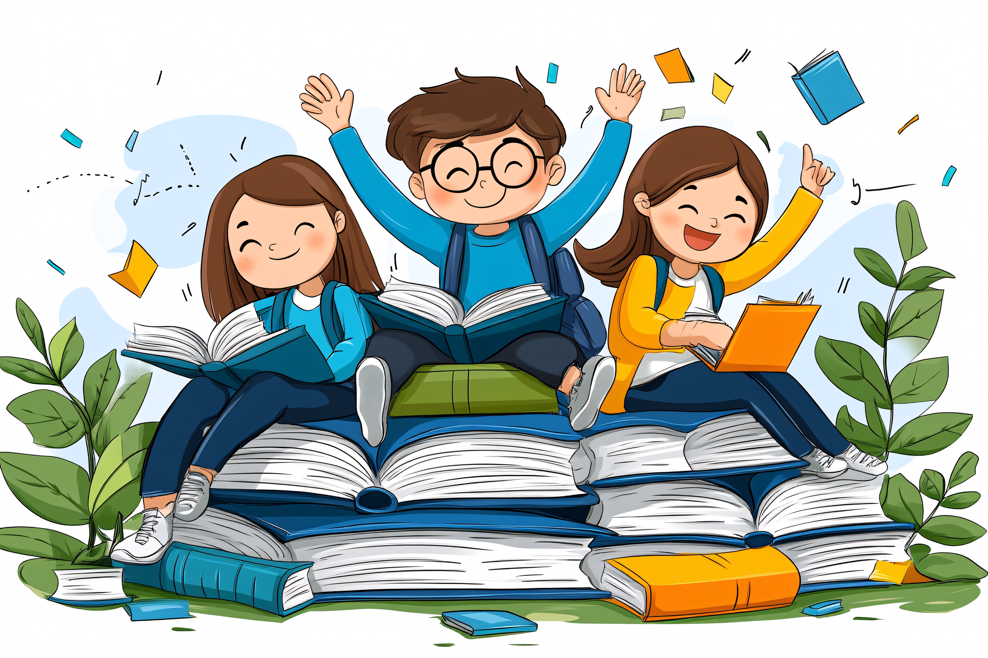 Cheerful Students Reading Books