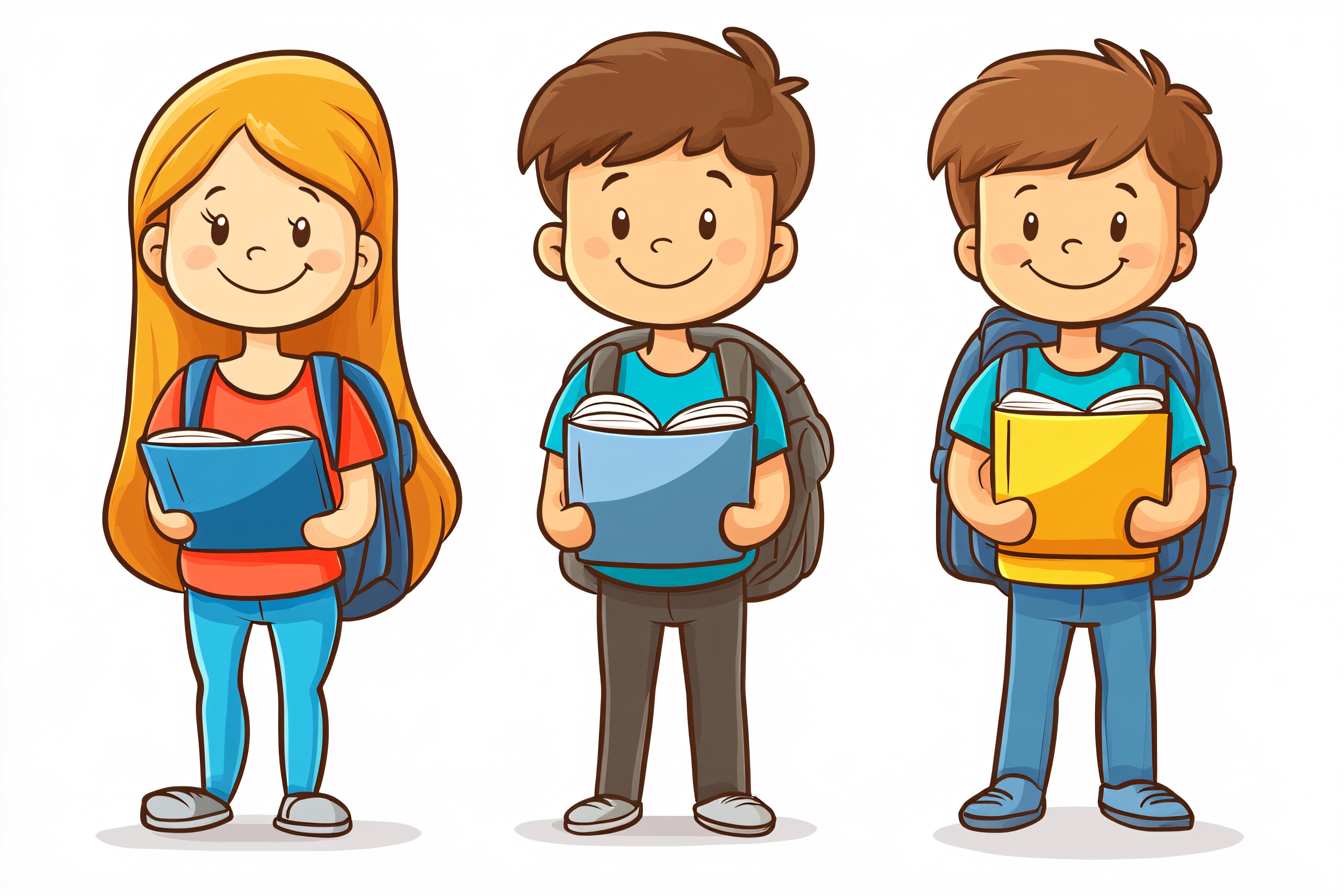 Cheerful Students with Backpacks and Books