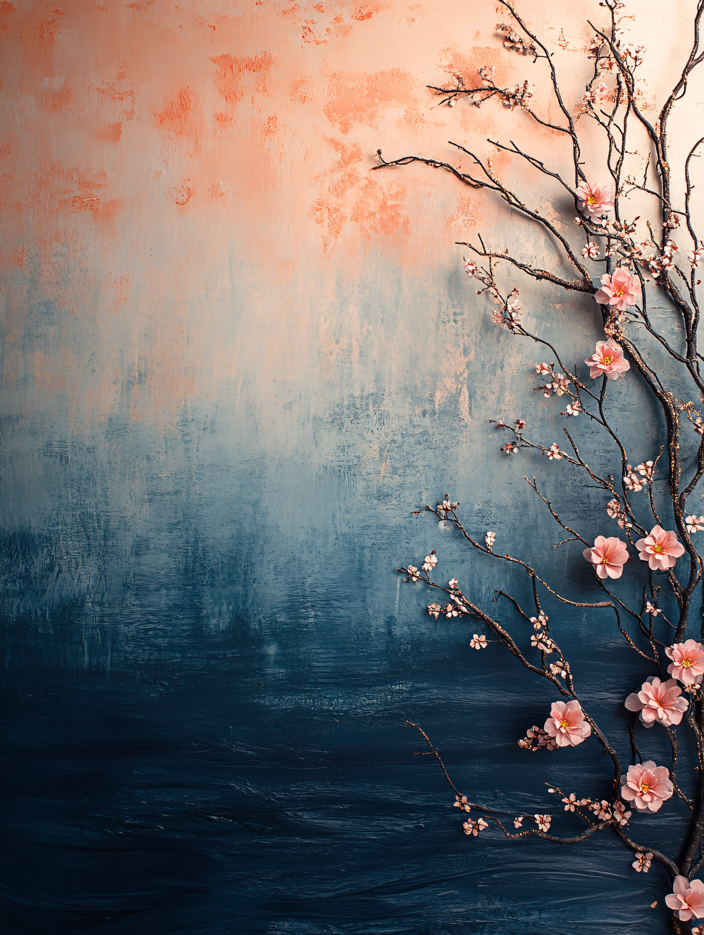 Cherry Blossom Branch On Textured Background