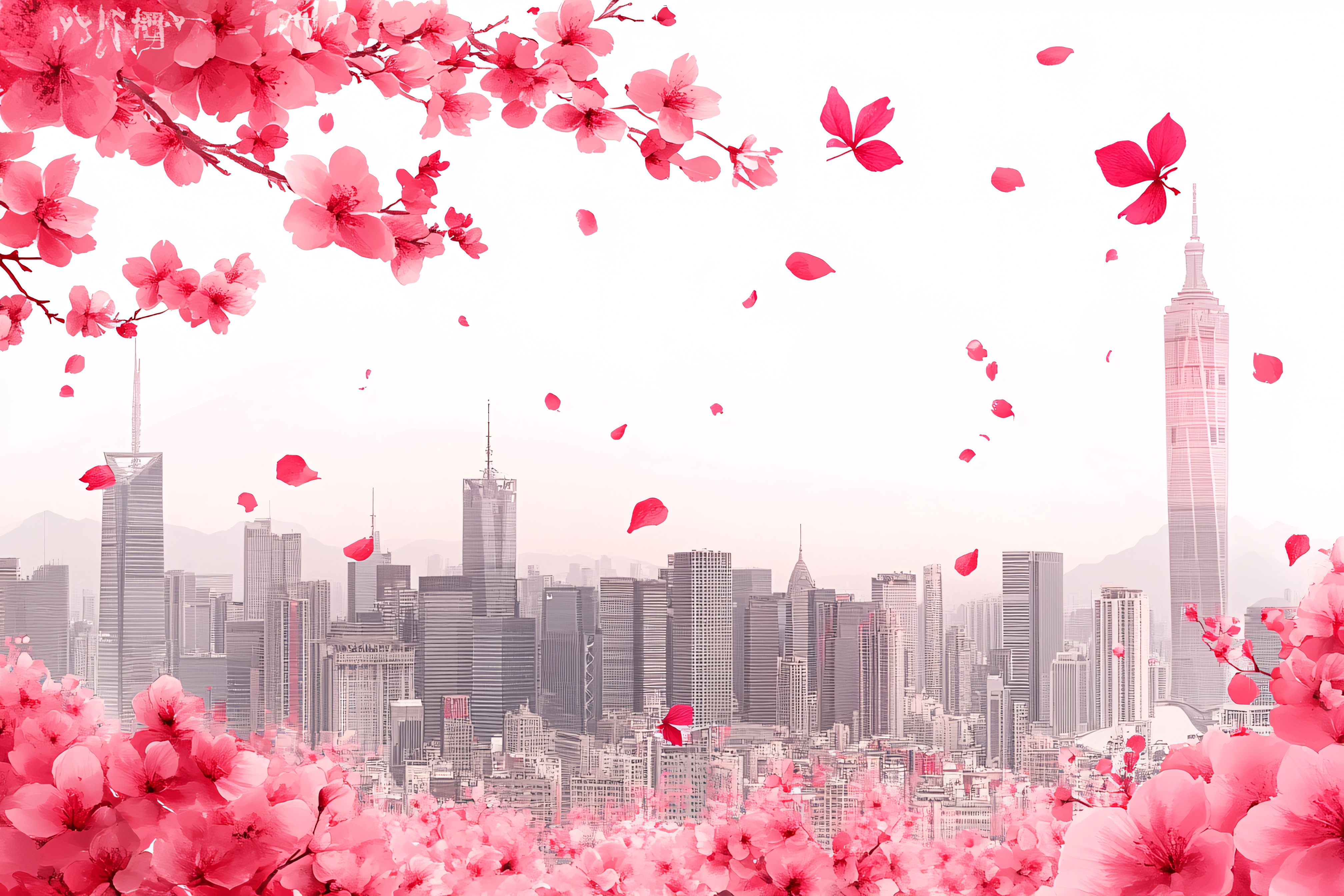 Cherry Blossom Cityscape