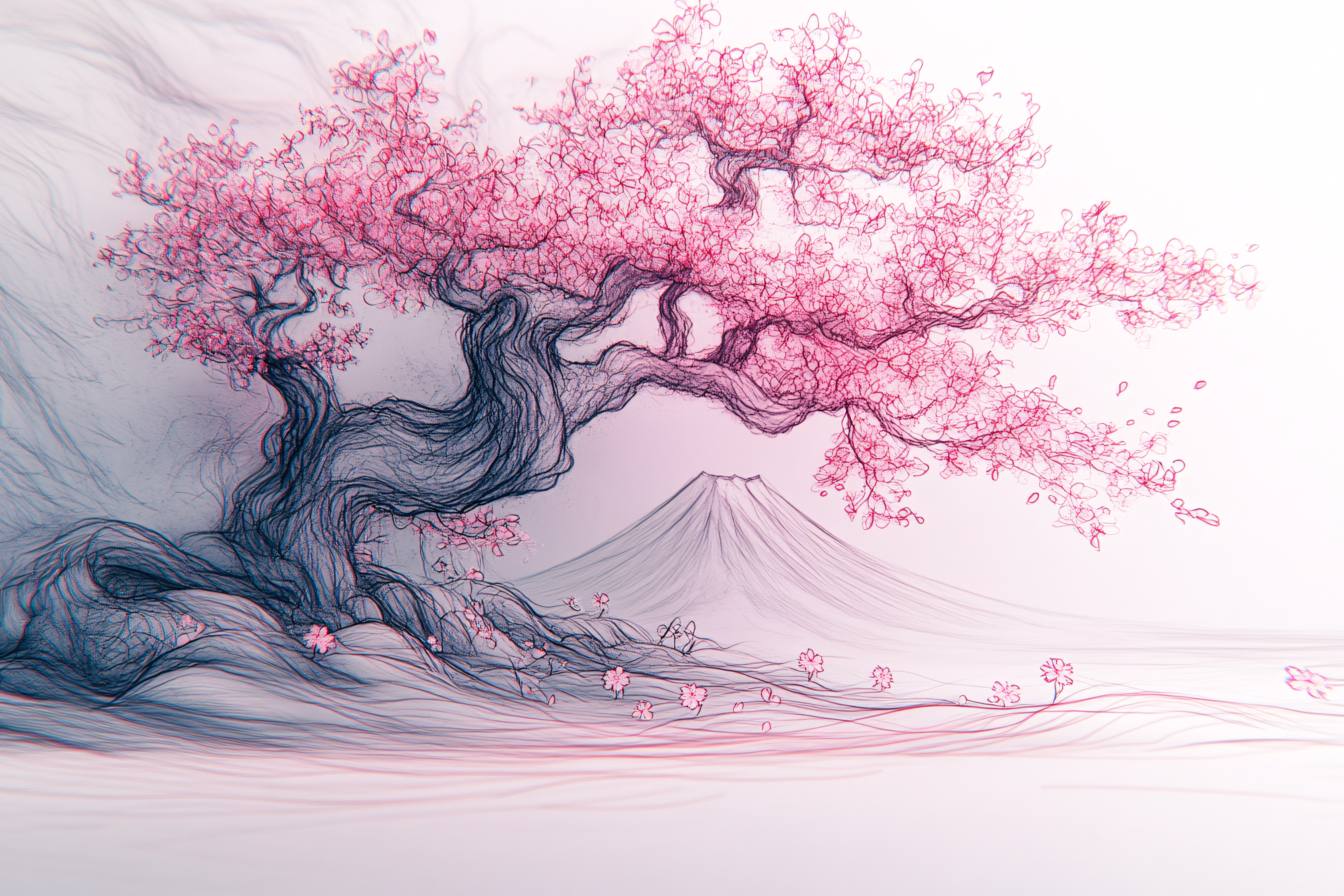 Cherry Blossom Tree and Mount Fuji