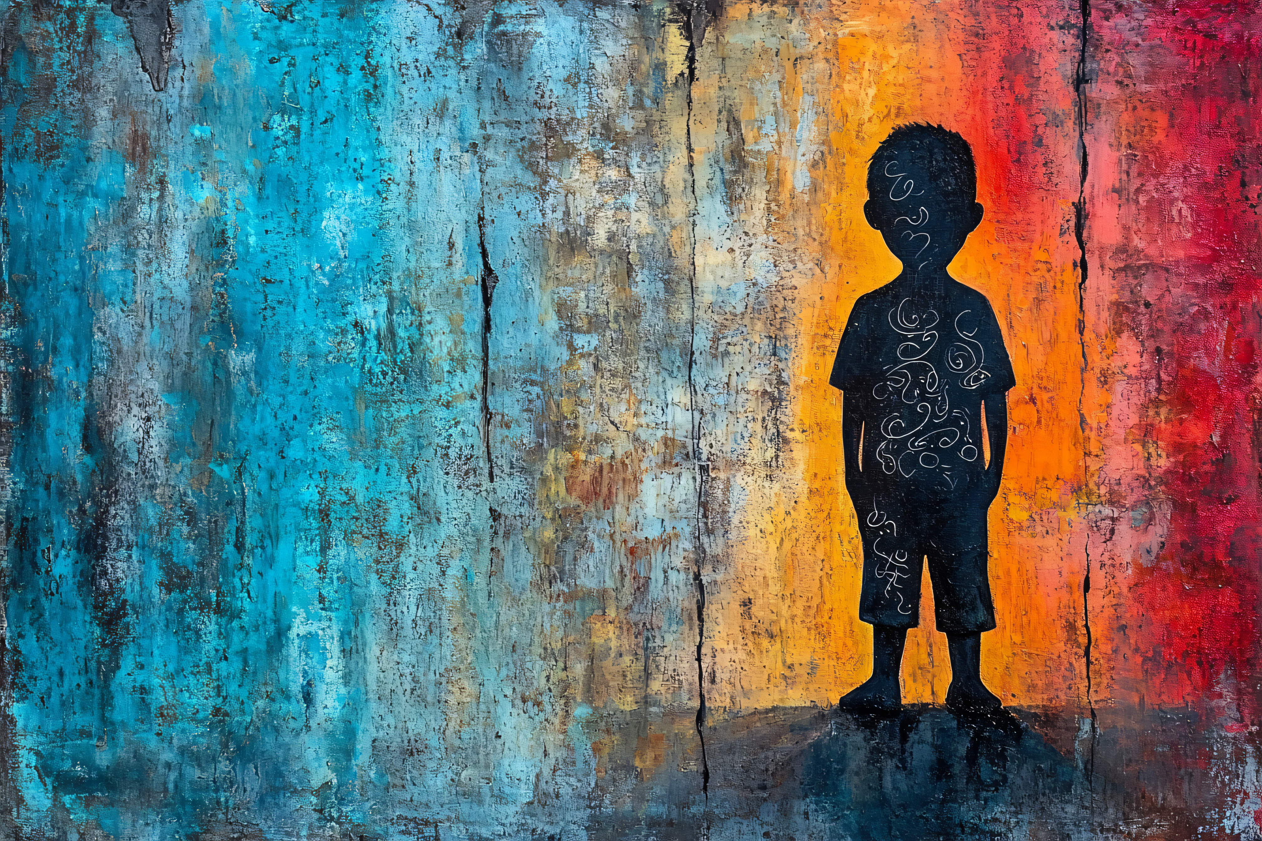 Child Silhouette Abstract Painting