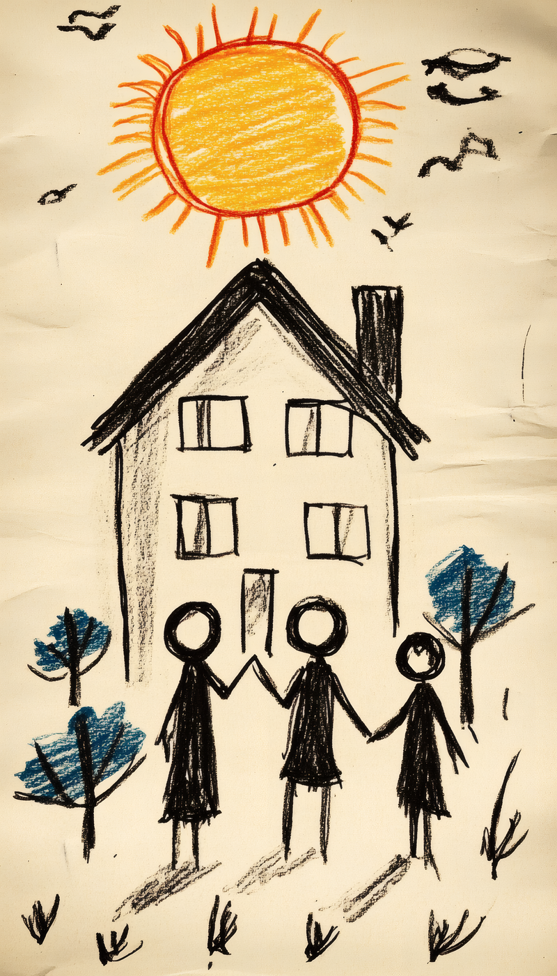 Childlike Home and Family Drawing