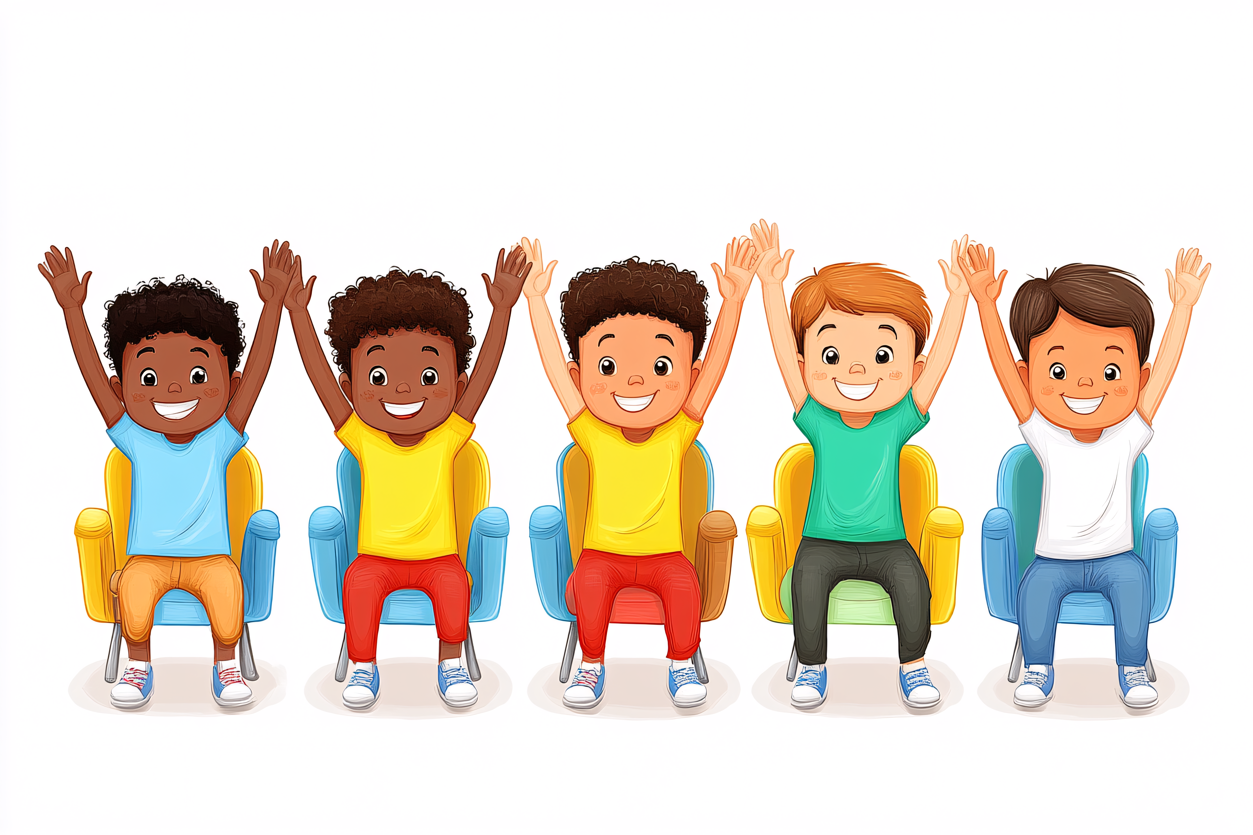 Children Cheering With Raised Hands Illustration