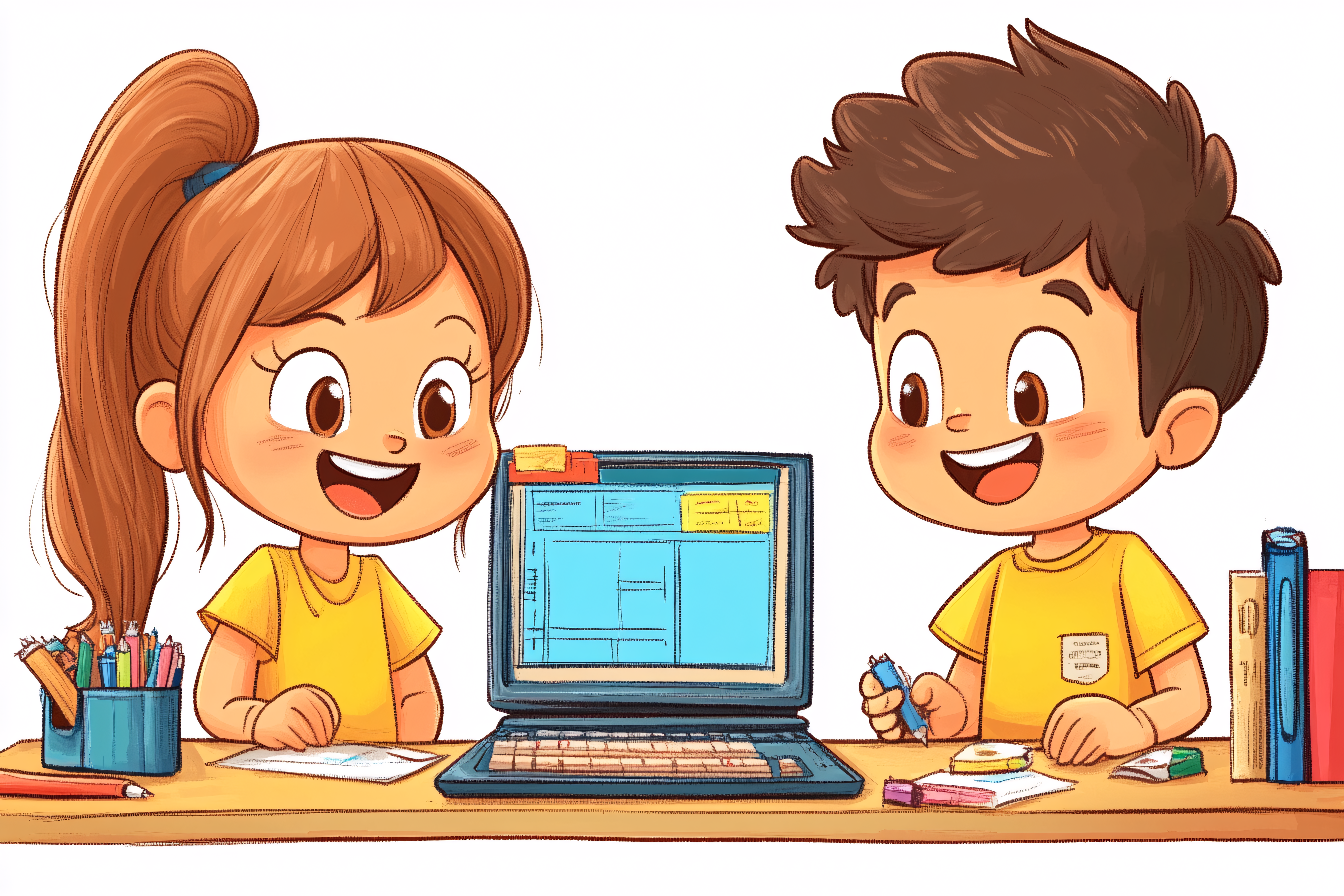 Children Learning Together On Laptop