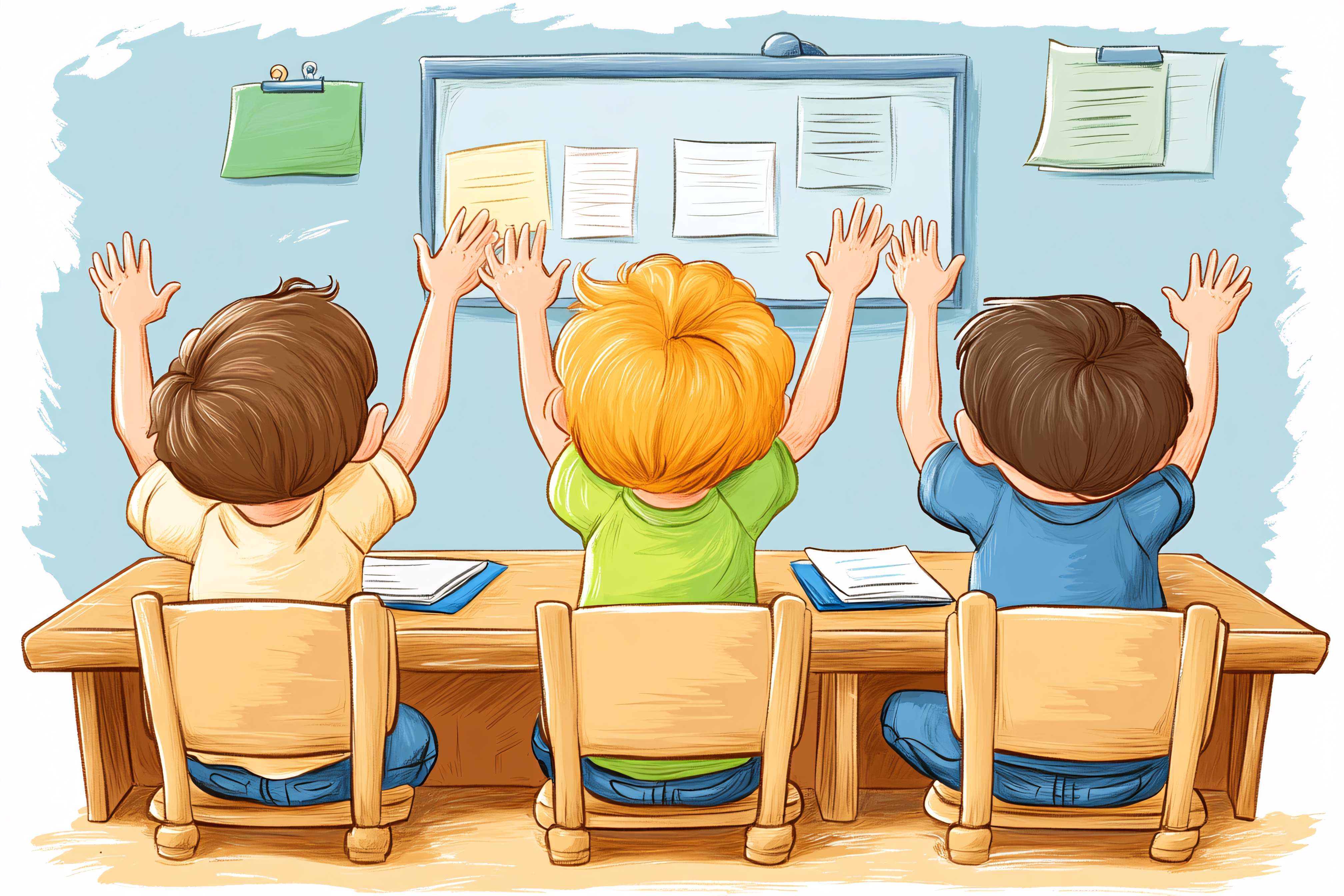 Children Raising Hands in Classroom