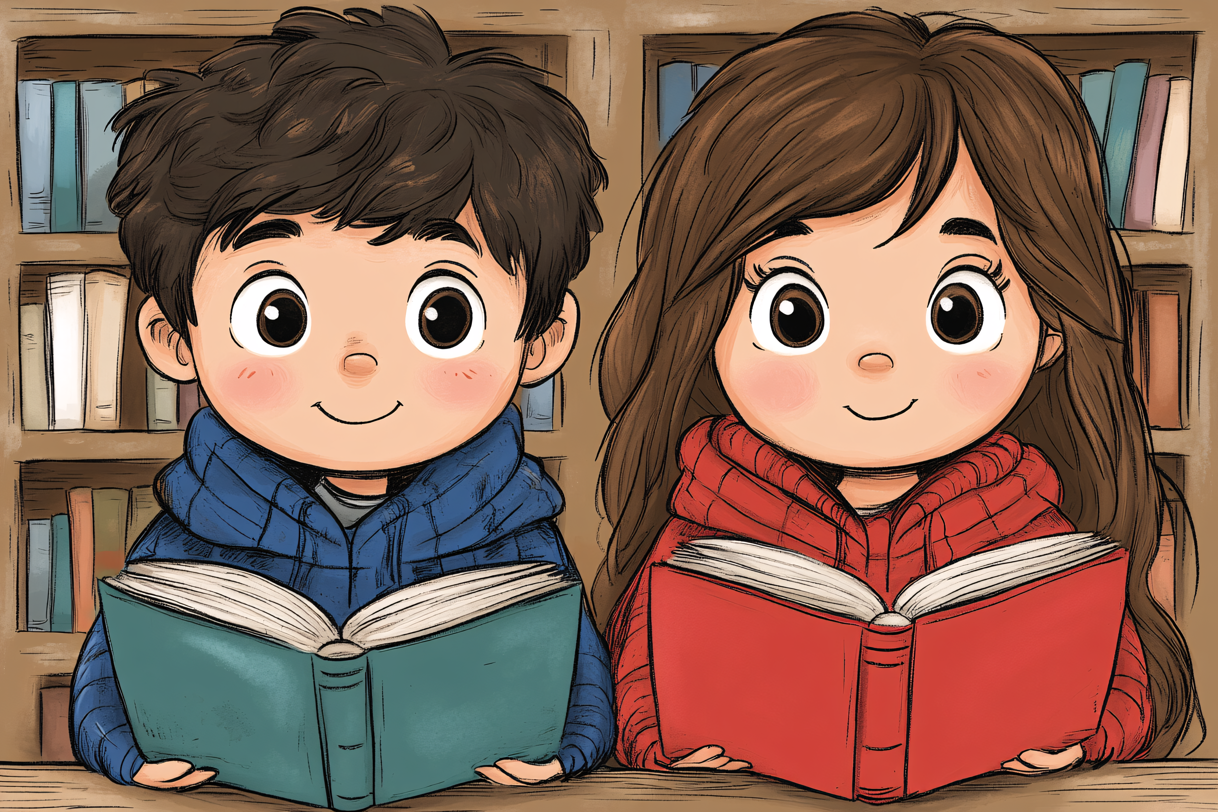 Children Reading Books in Library