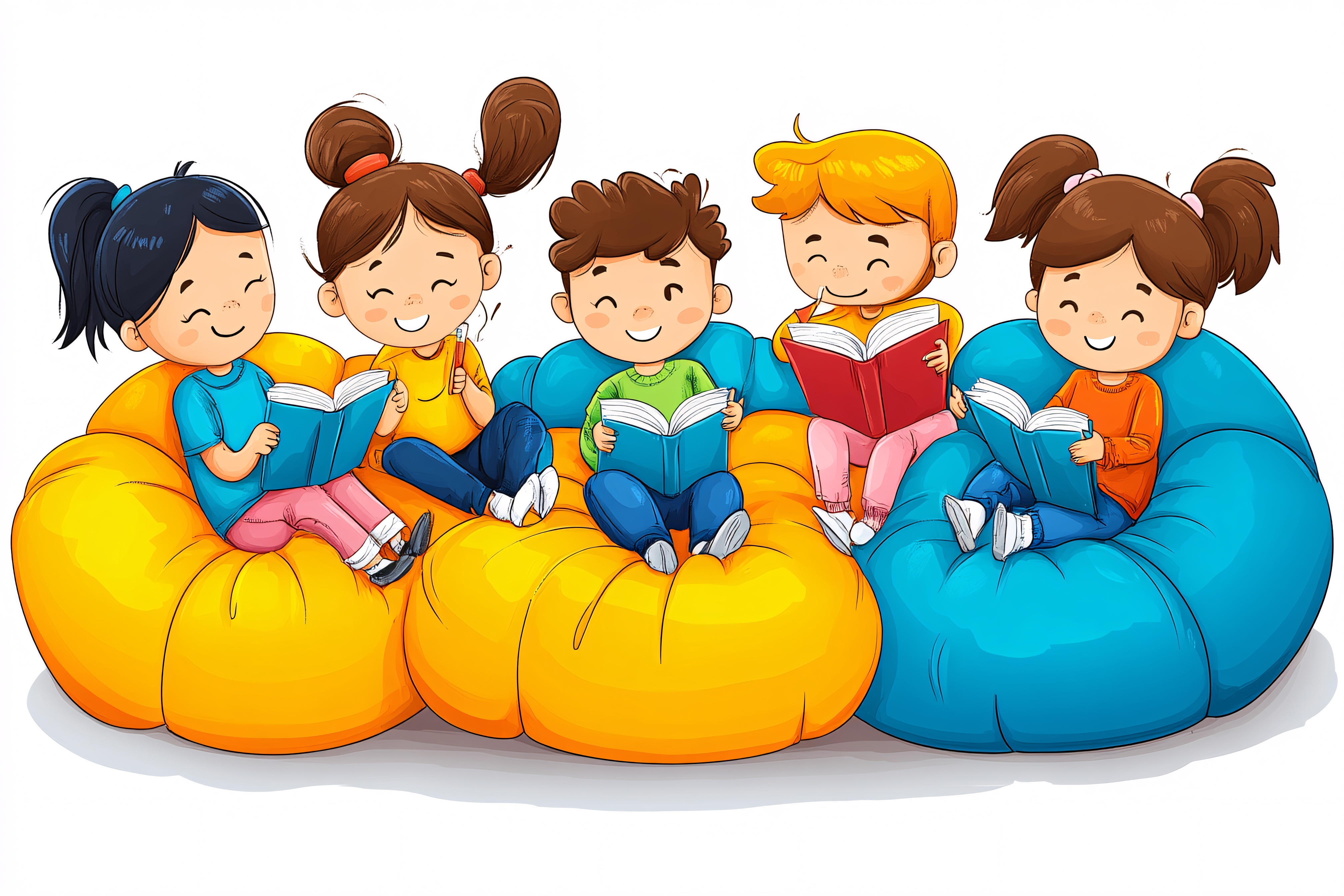 Children Reading On Beanbags