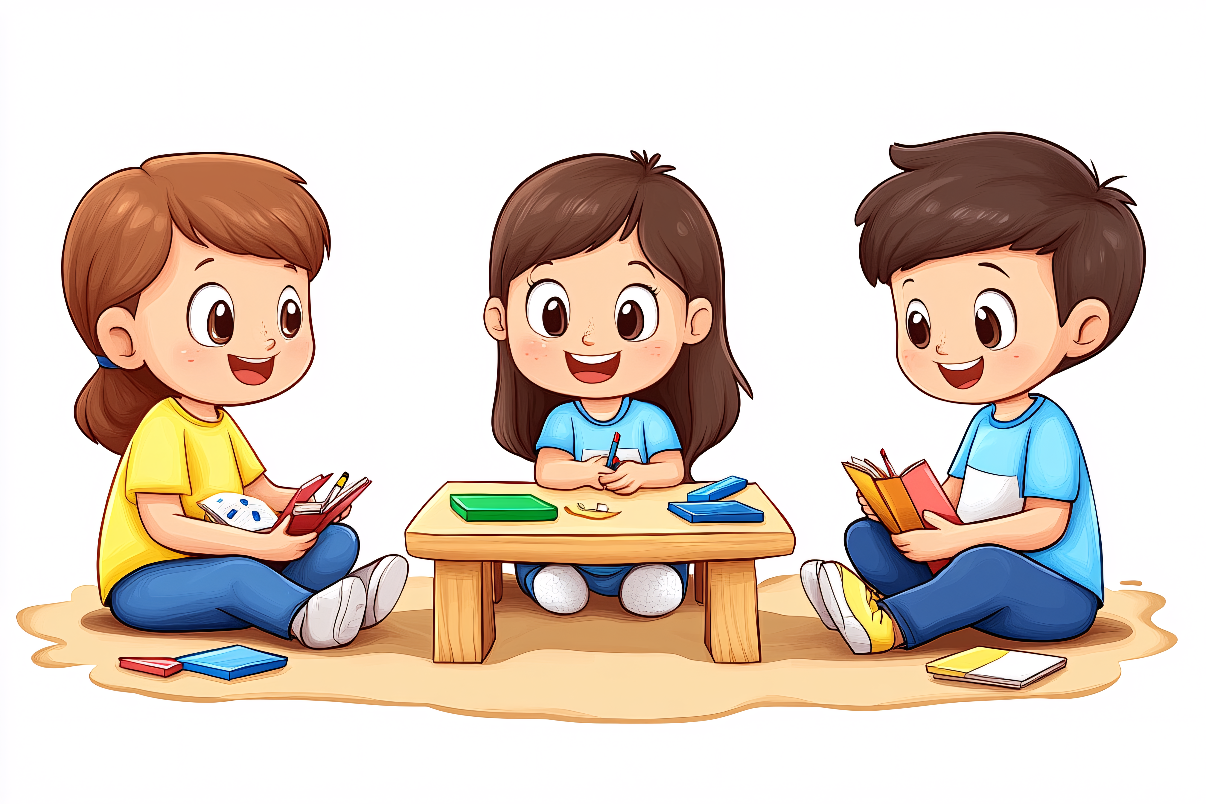 Children Studying Together Illustration