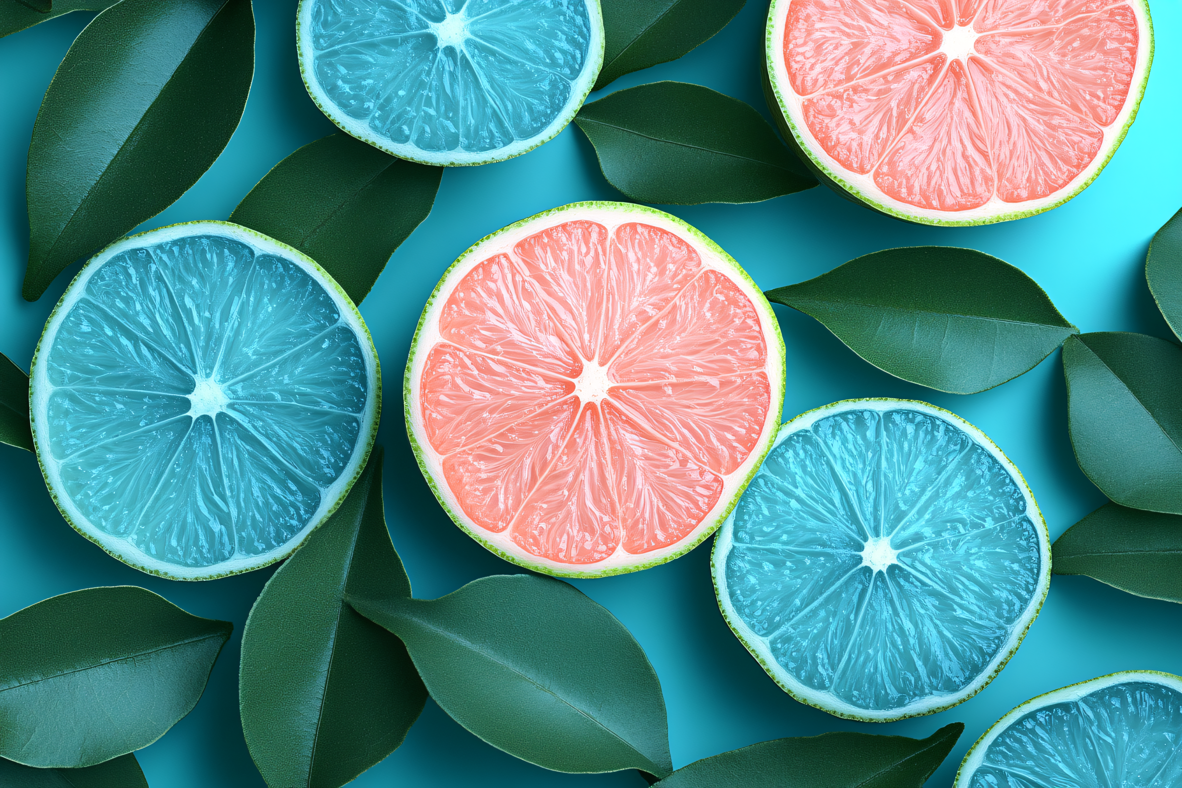 Citrus Slices And Leaves