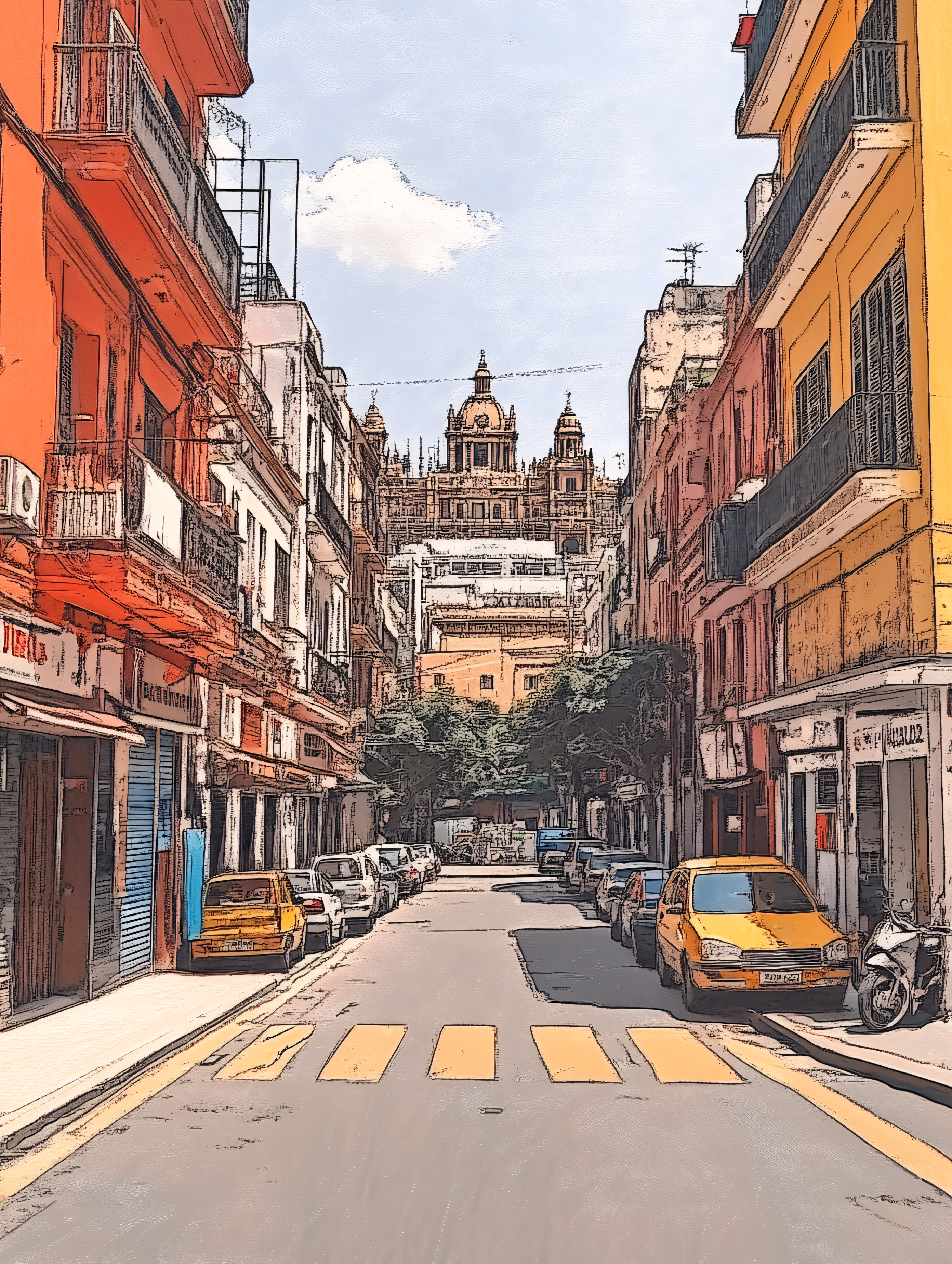 City Street View with Cathedral