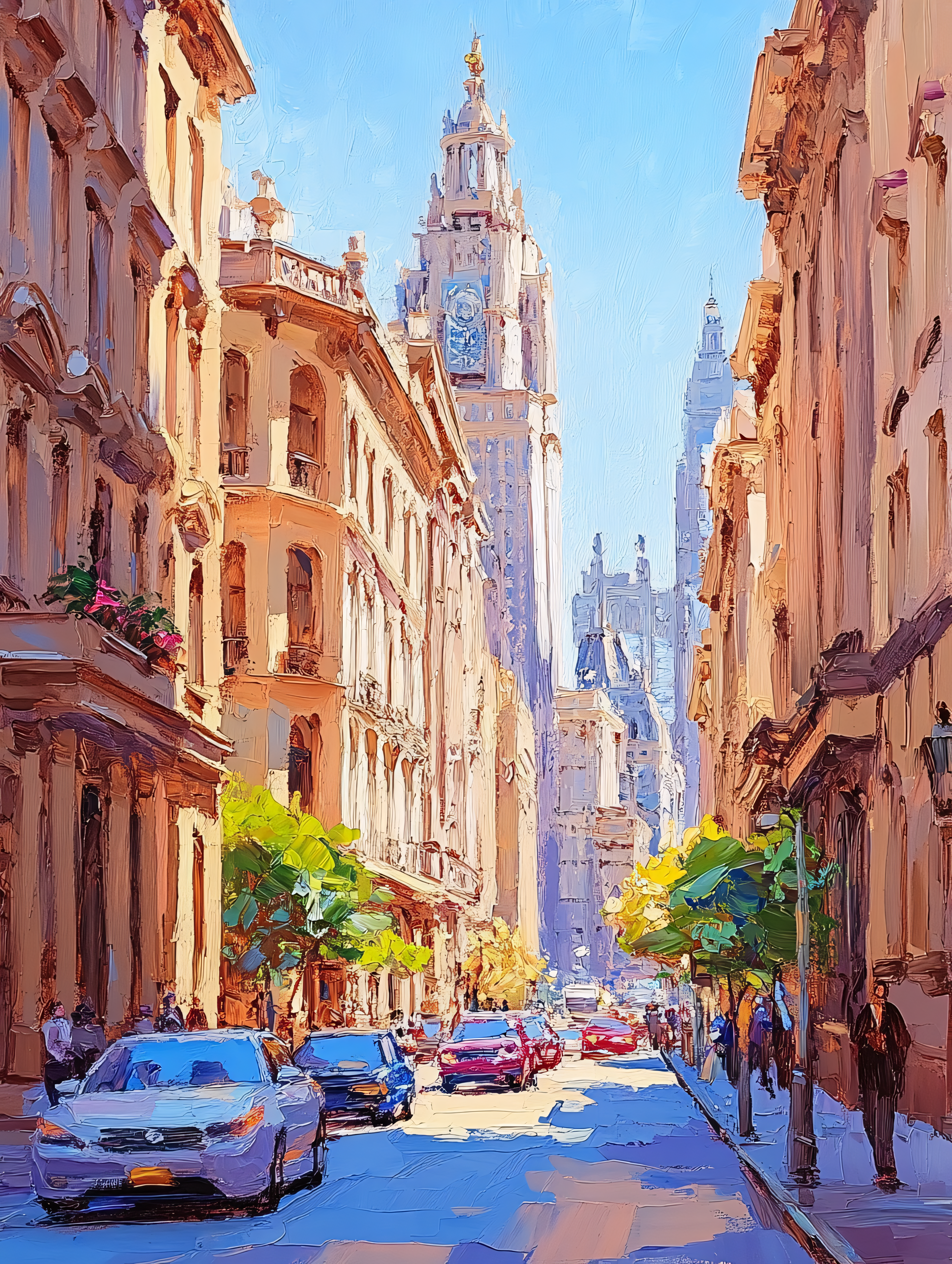 City Street View With Tower