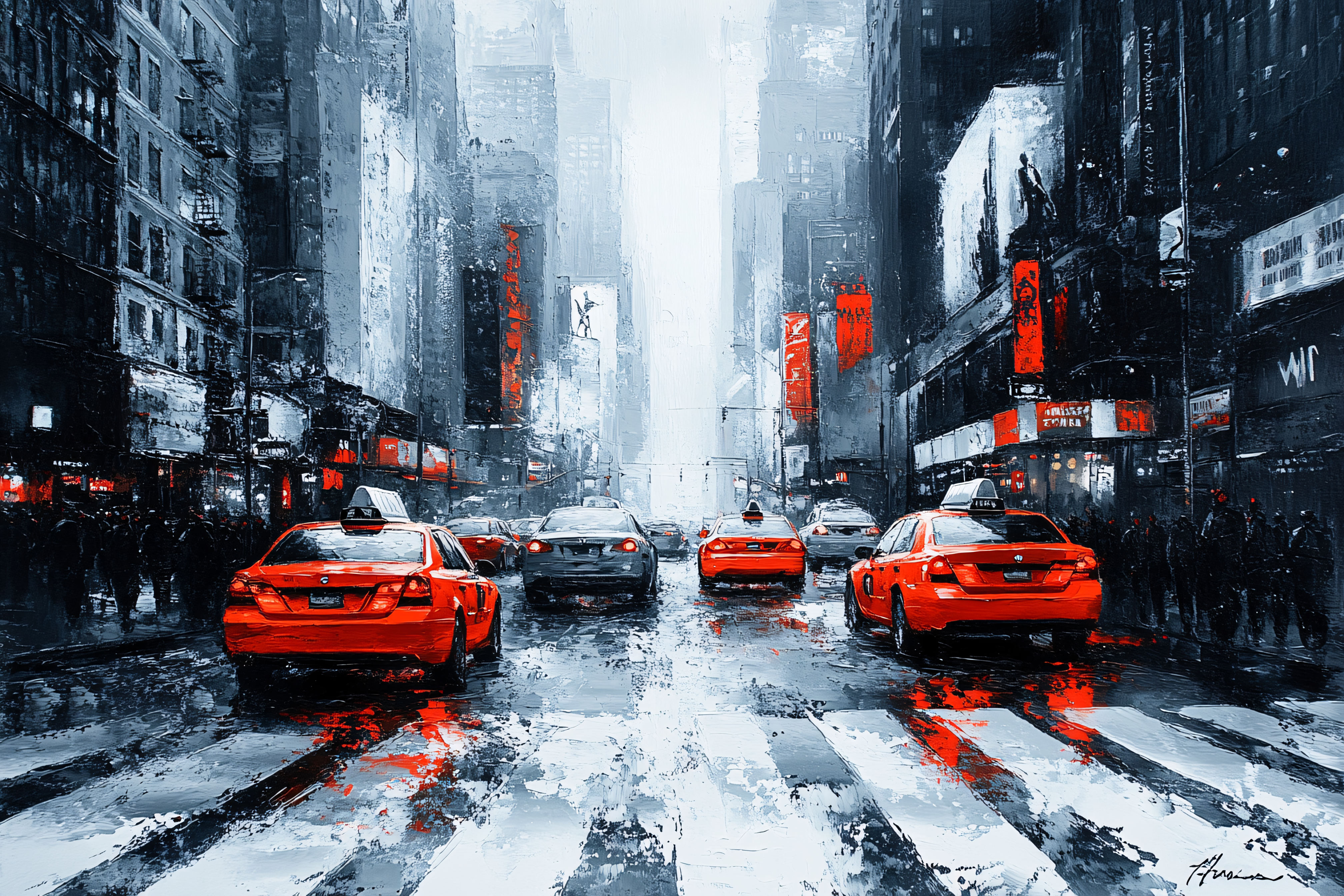 City Street with Red Taxis