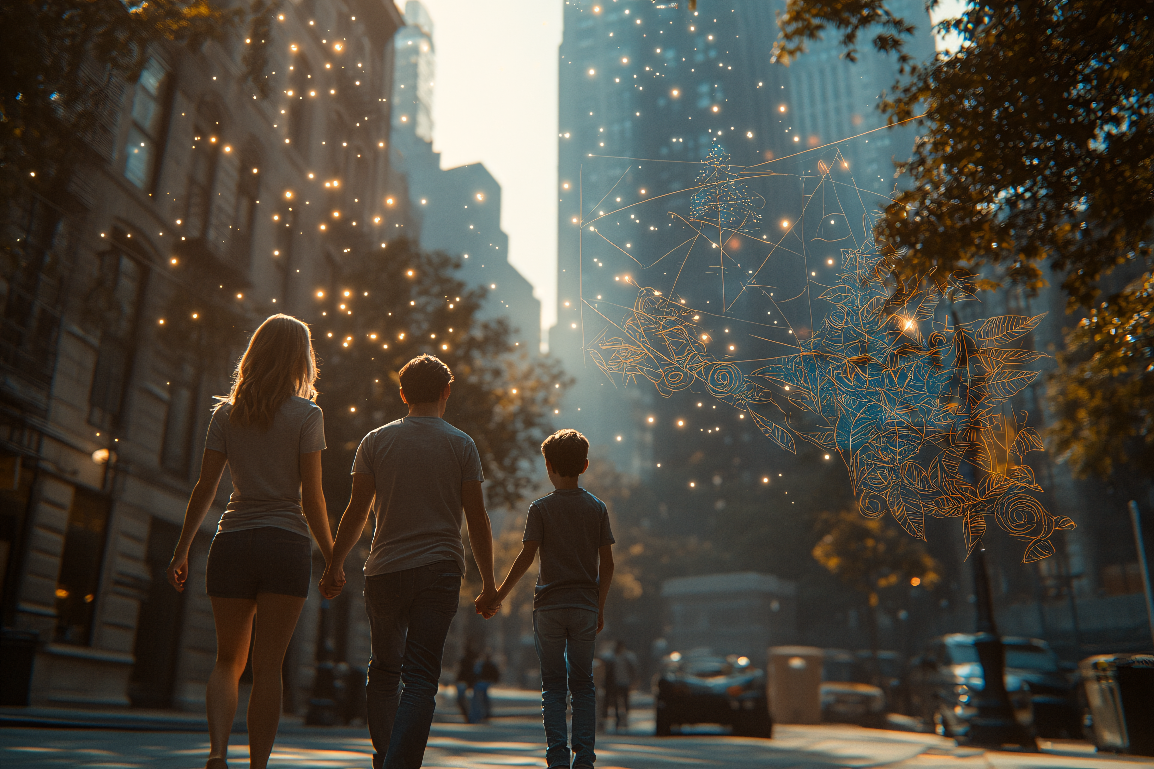 City Walk with Bokeh and Foliage Overlay