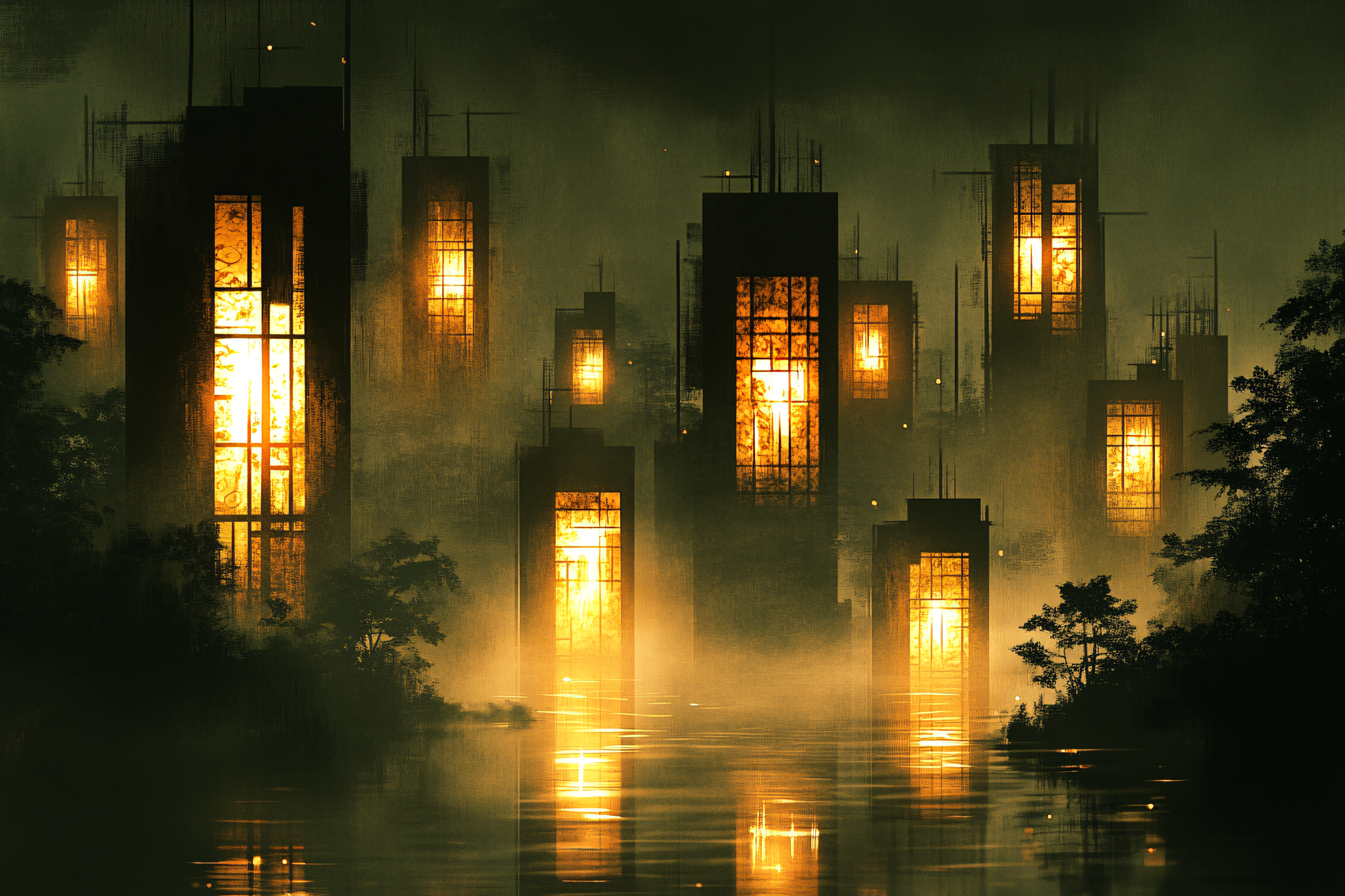 Cityscape of Illuminated Buildings at Dusk