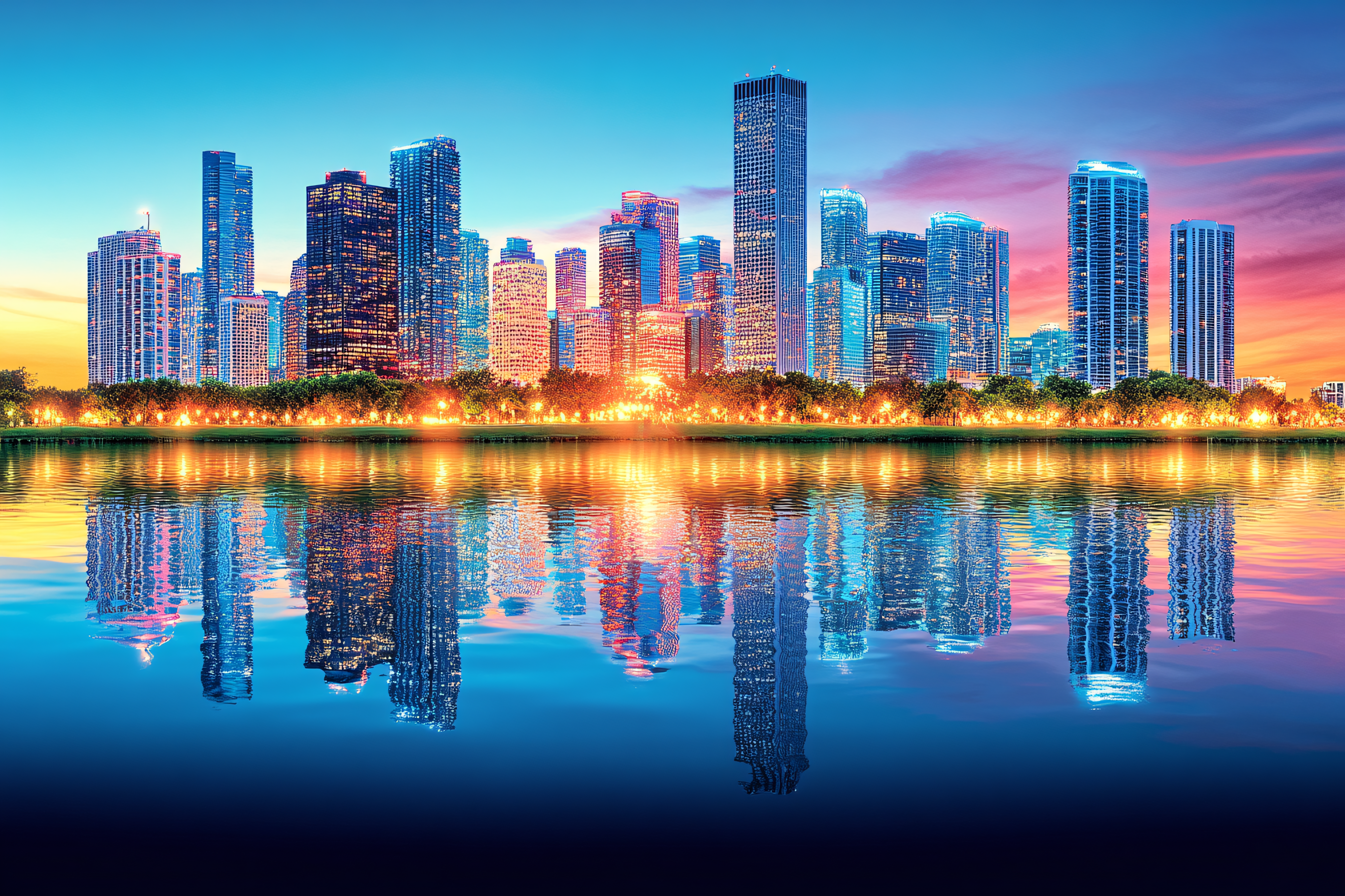 Cityscape Reflection at Dusk