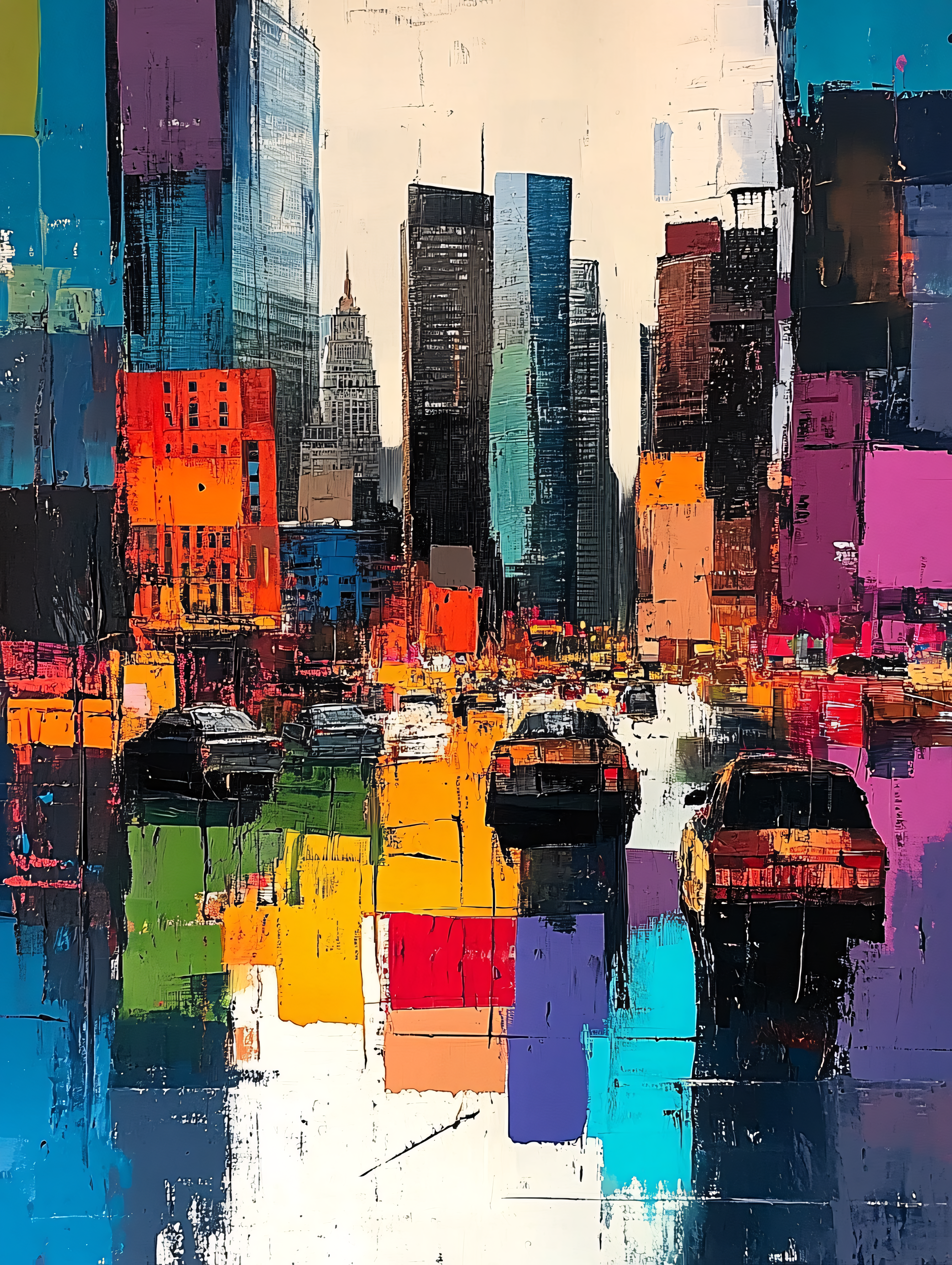 Cityscape Reflections in Abstract Palette Knife Style