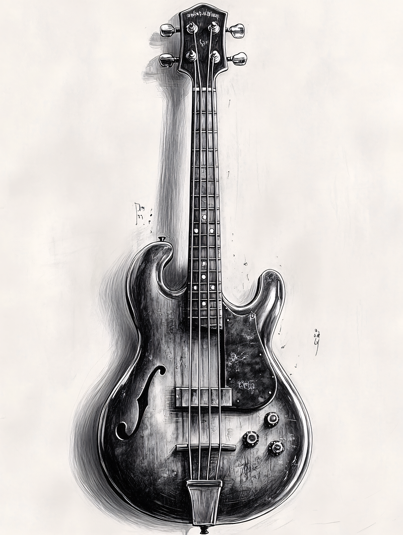 Classic Bass Guitar Digital Sketch