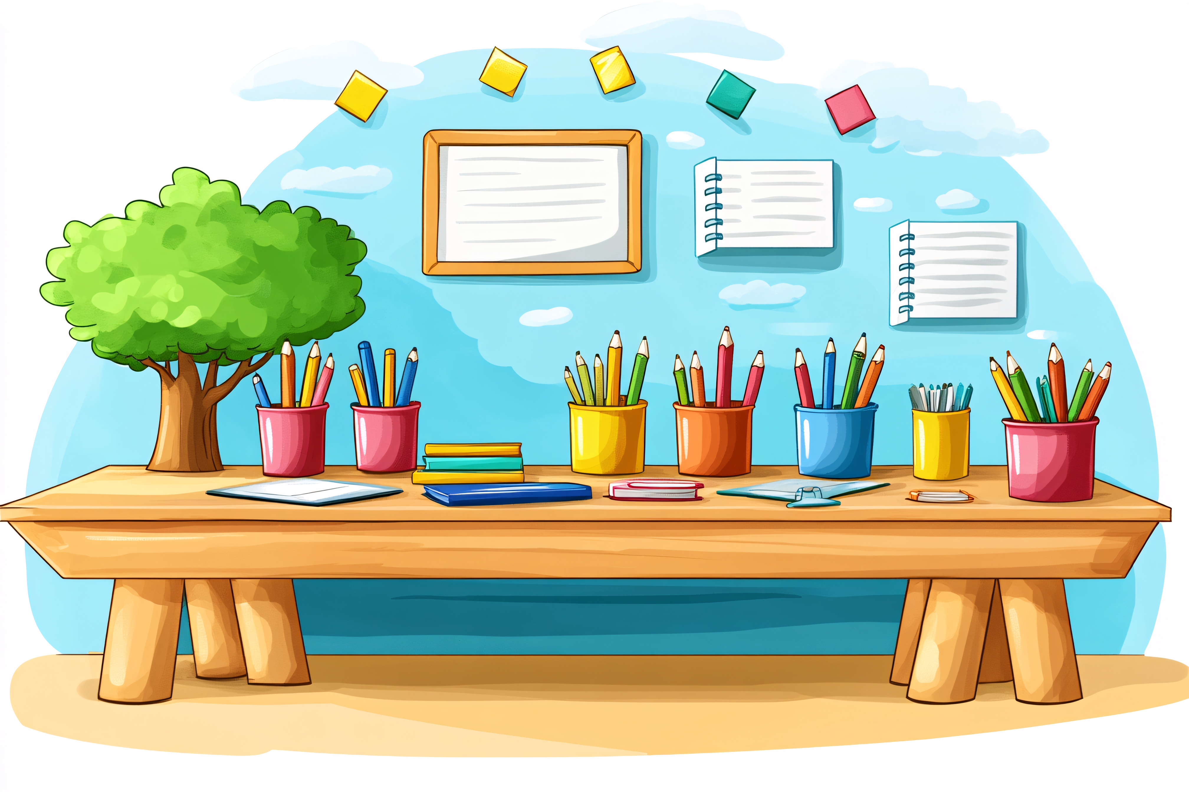 Classroom Desk With Stationery
