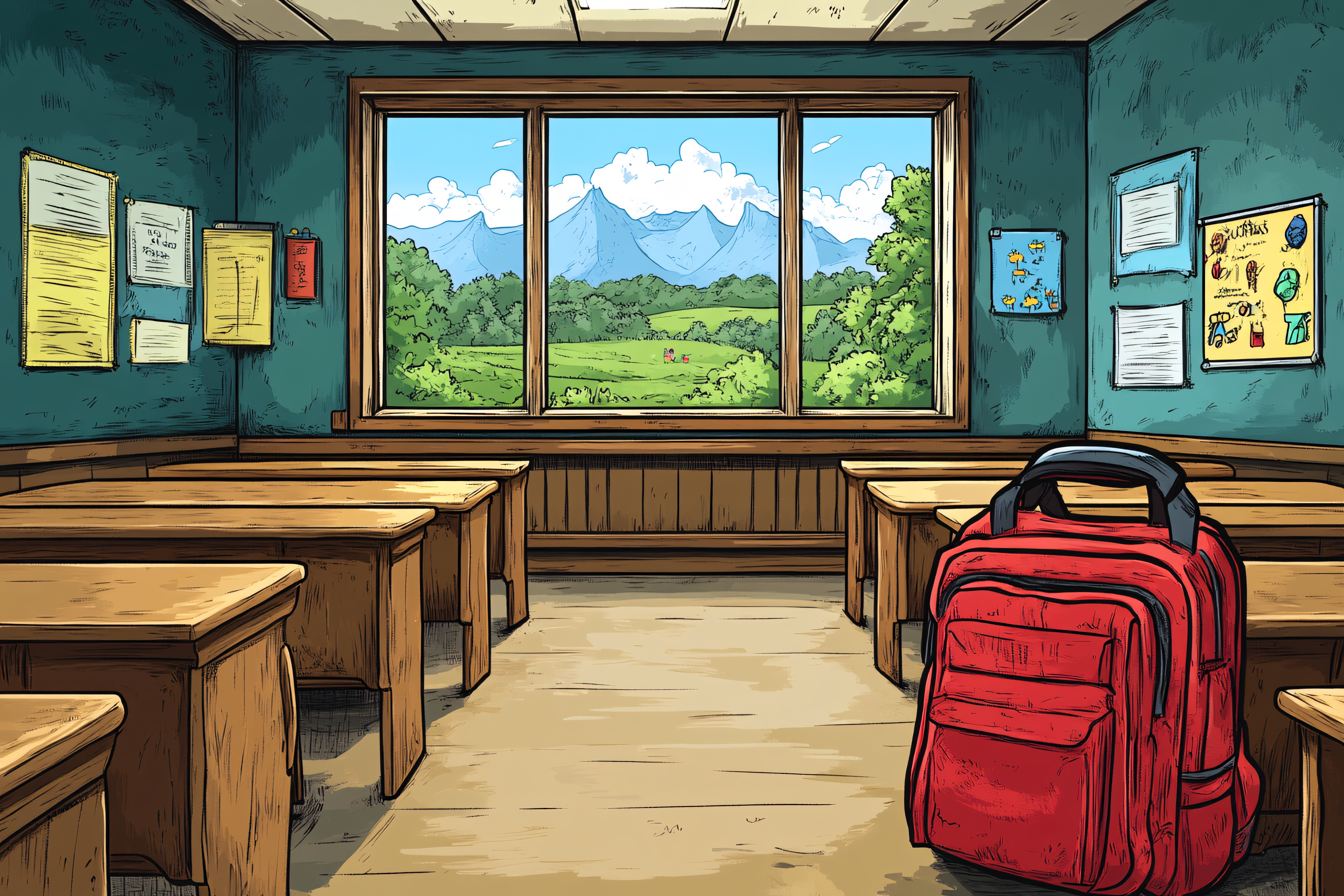 Classroom Interior With Backpack