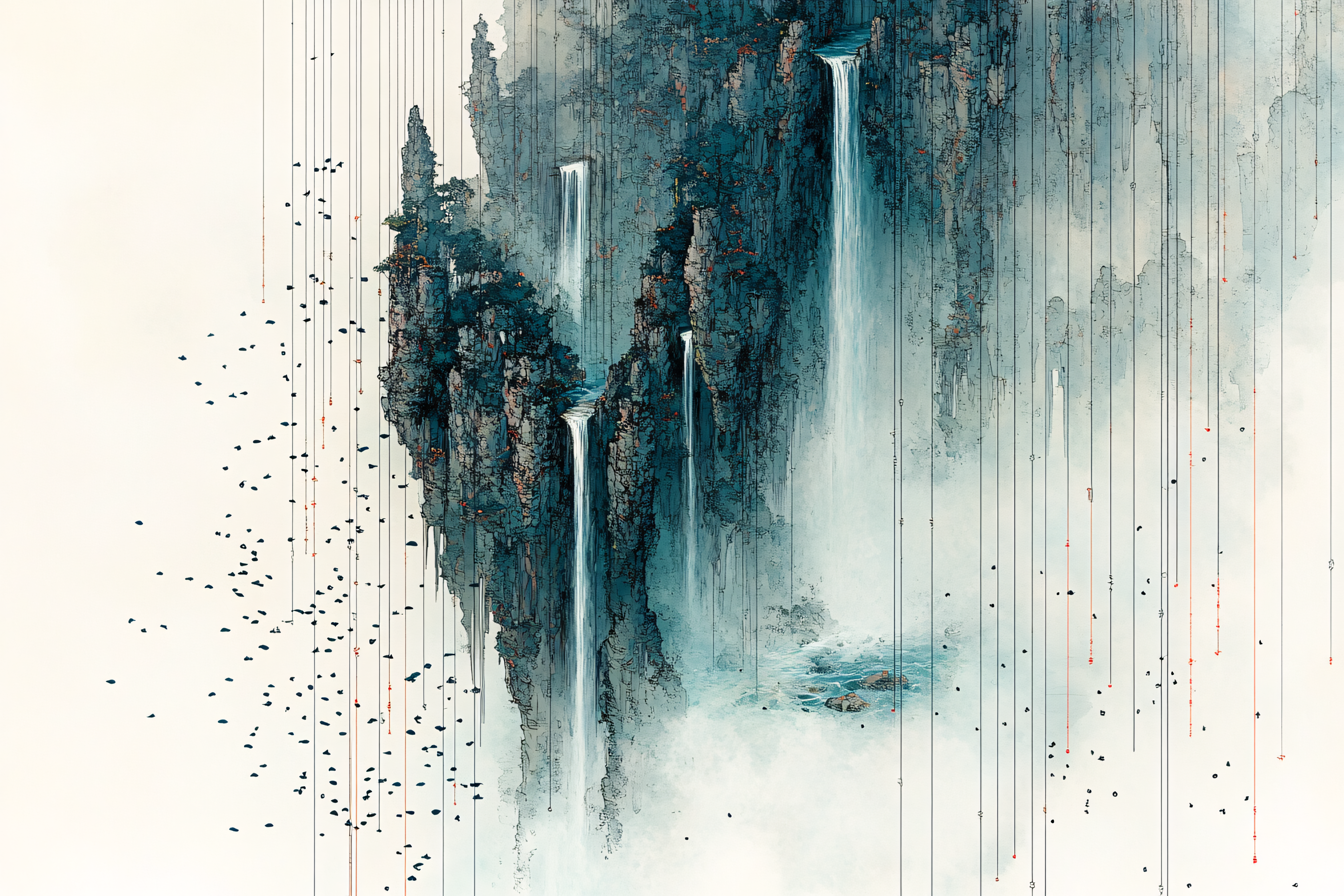 Cliffside Waterfalls Digital Art