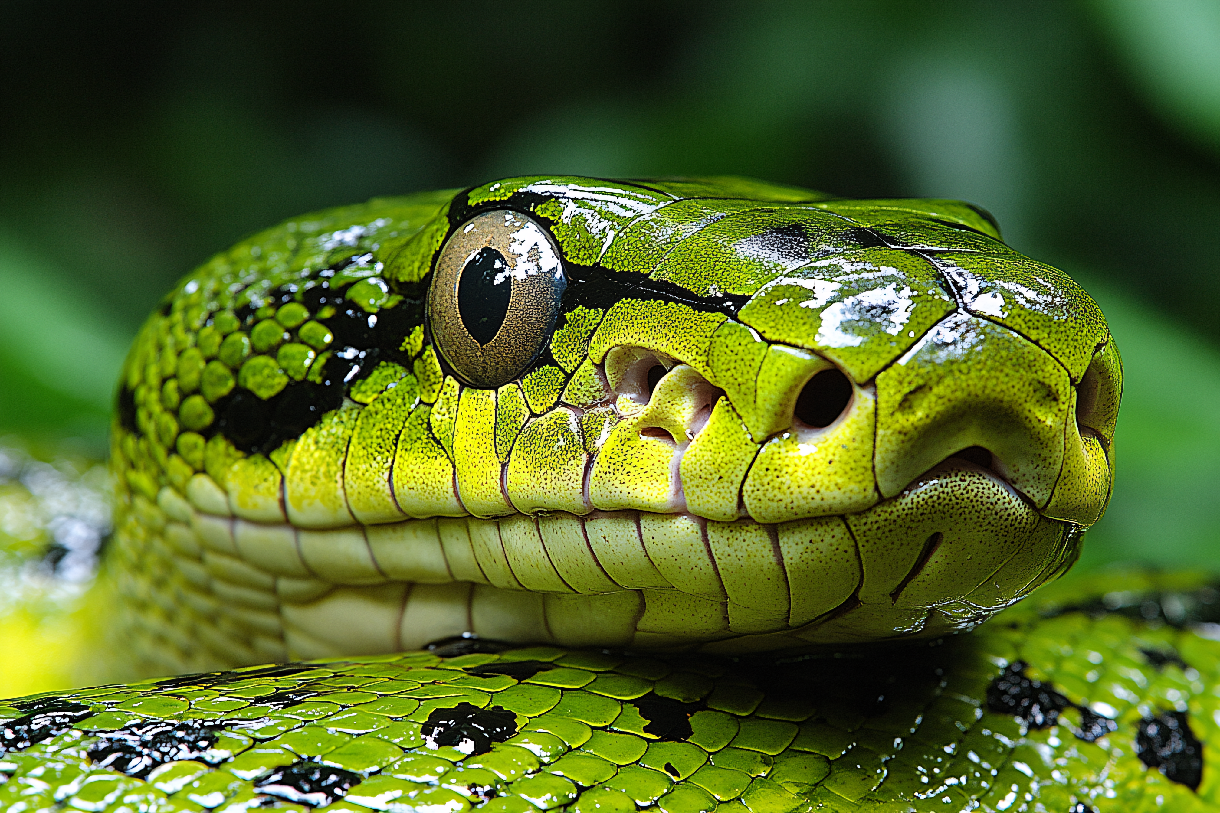 Close-Up of a Green Snake Head