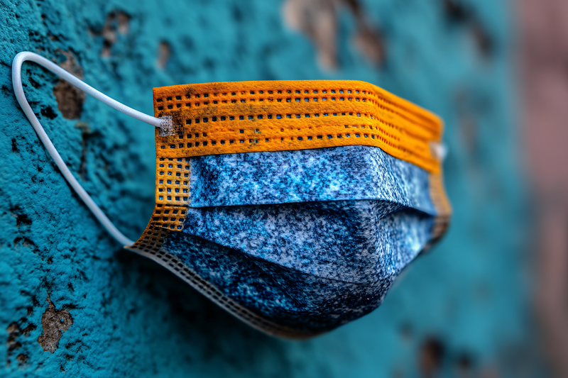 Close-Up of Blue Surgical Mask on Textured Surface
