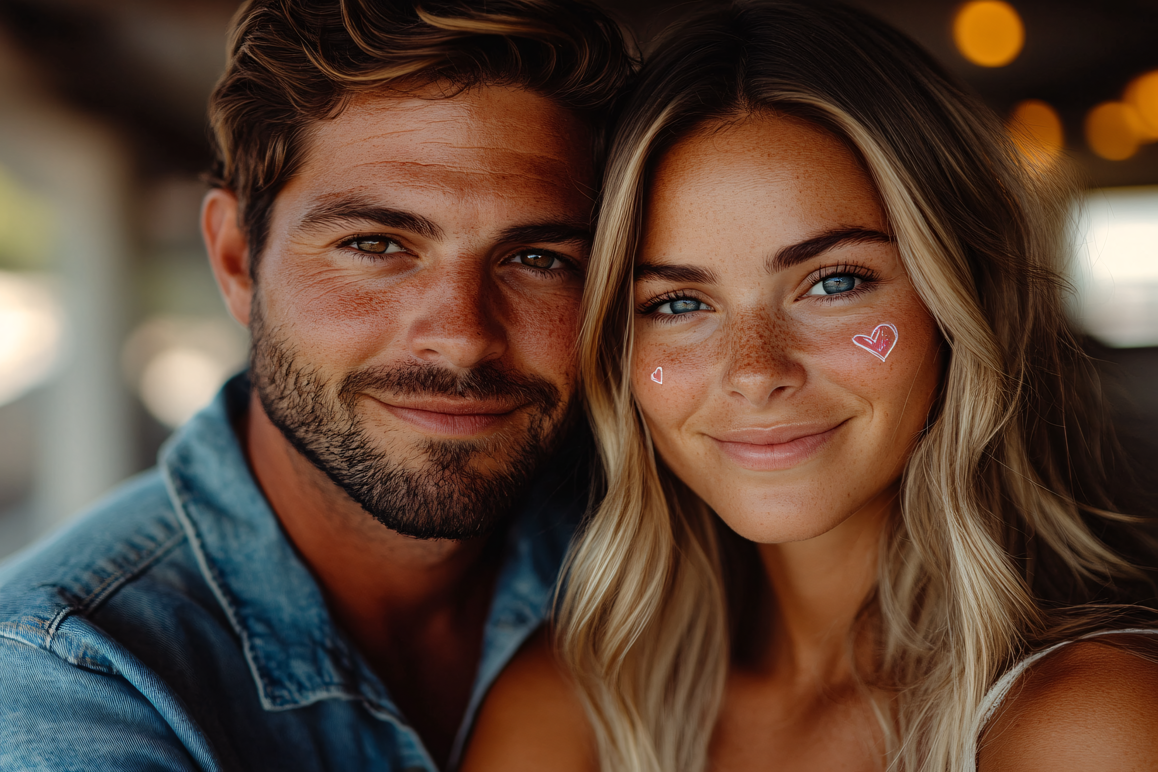 Close-up Portrait of a Smiling Couple with Freckles