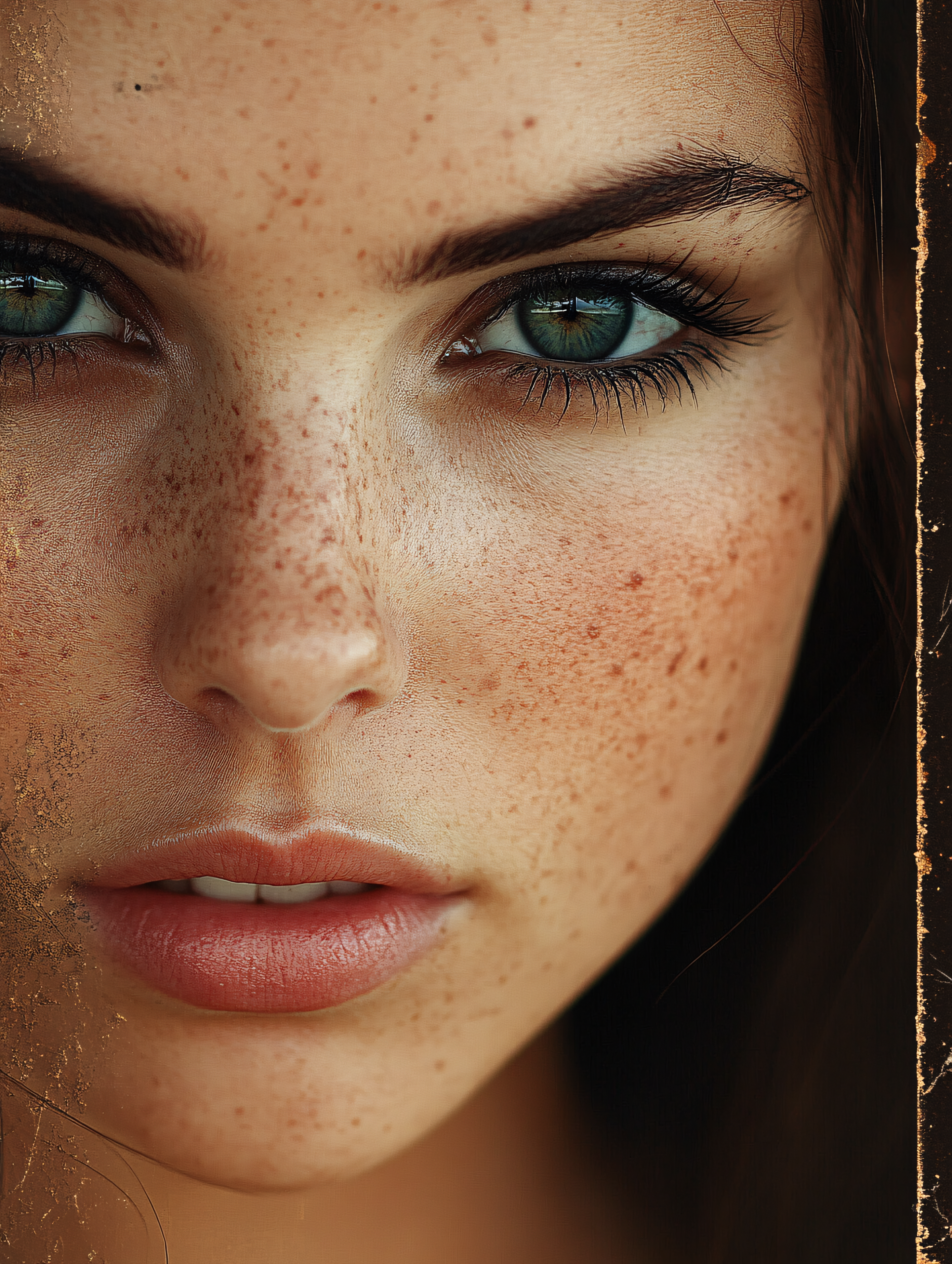 Close Up Portrait Of Woman With Freckles