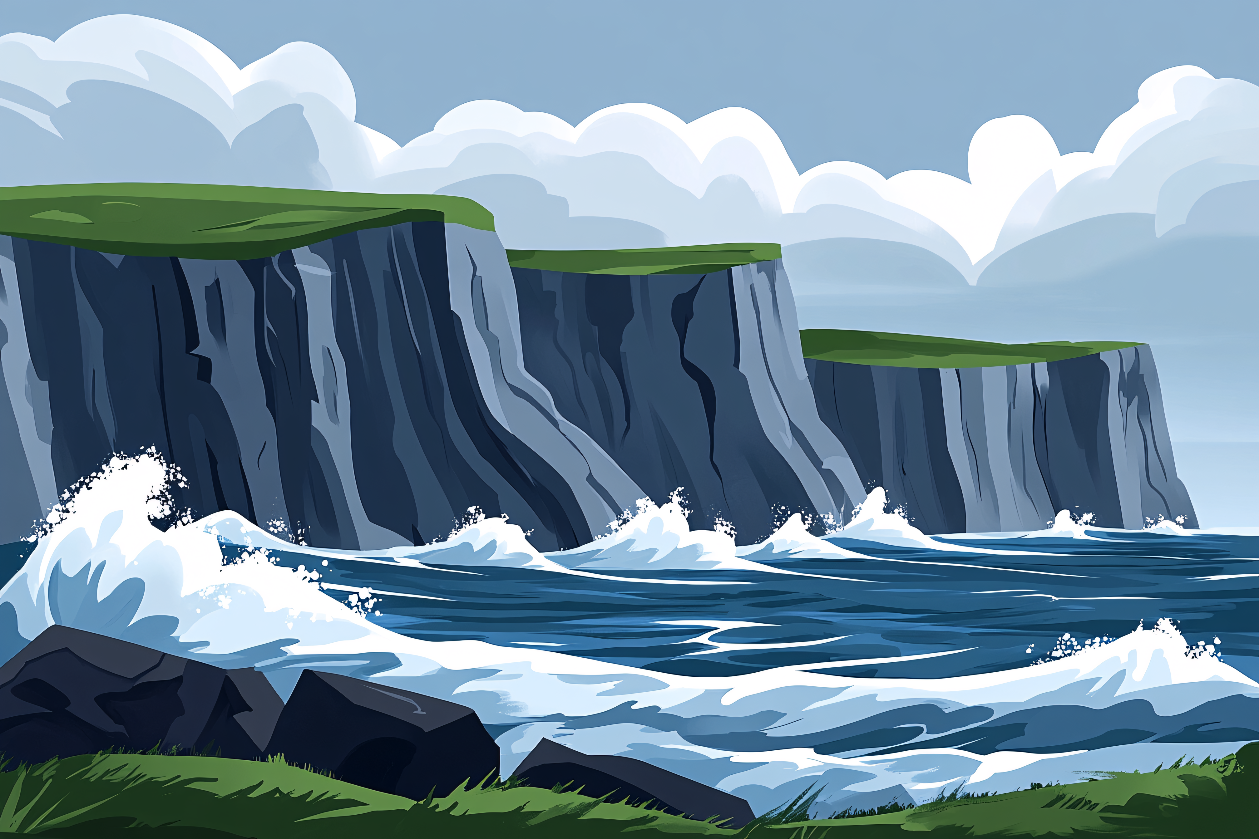 Coastal Cliffs and Ocean Waves