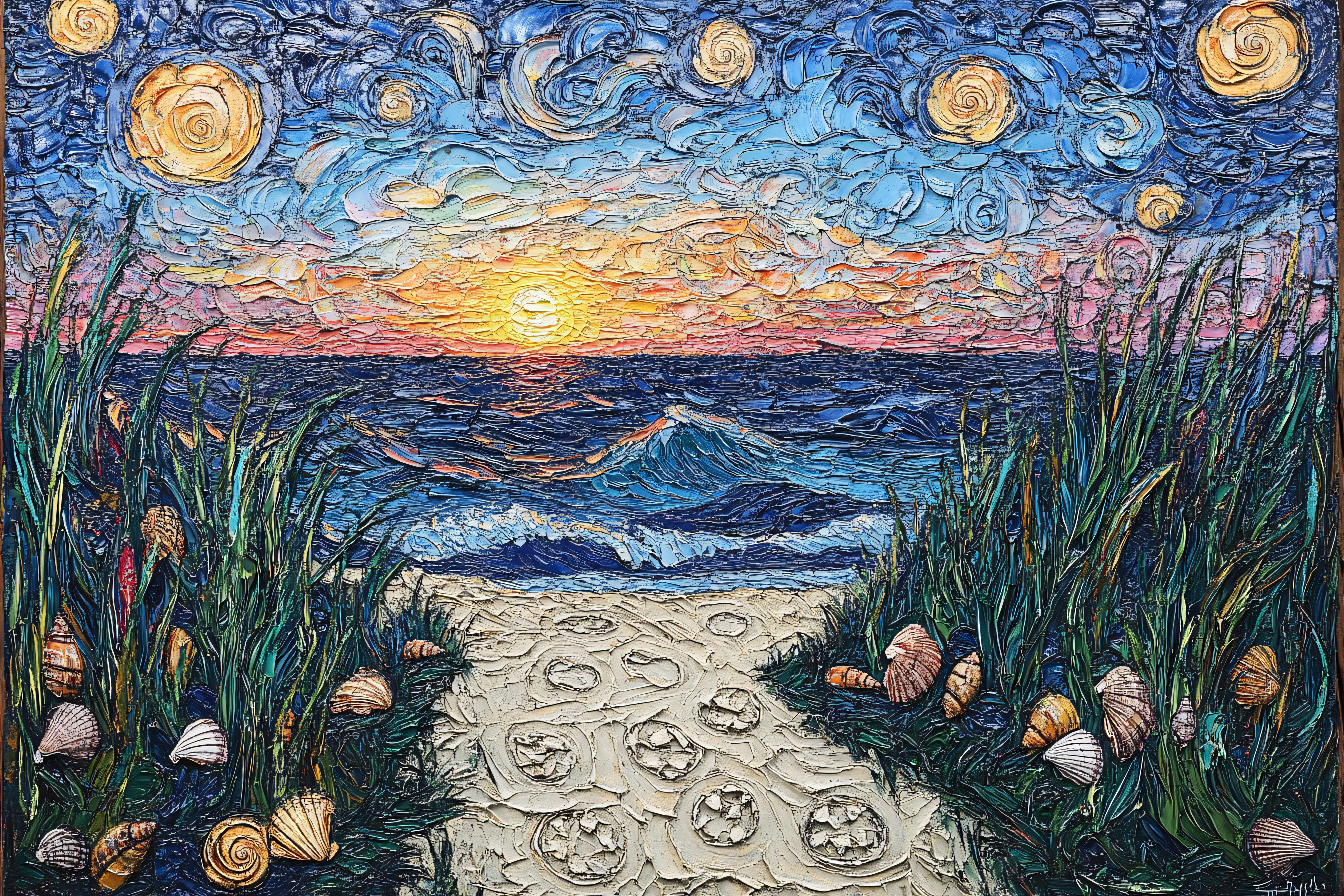 Coastal Sunset Impasto Painting