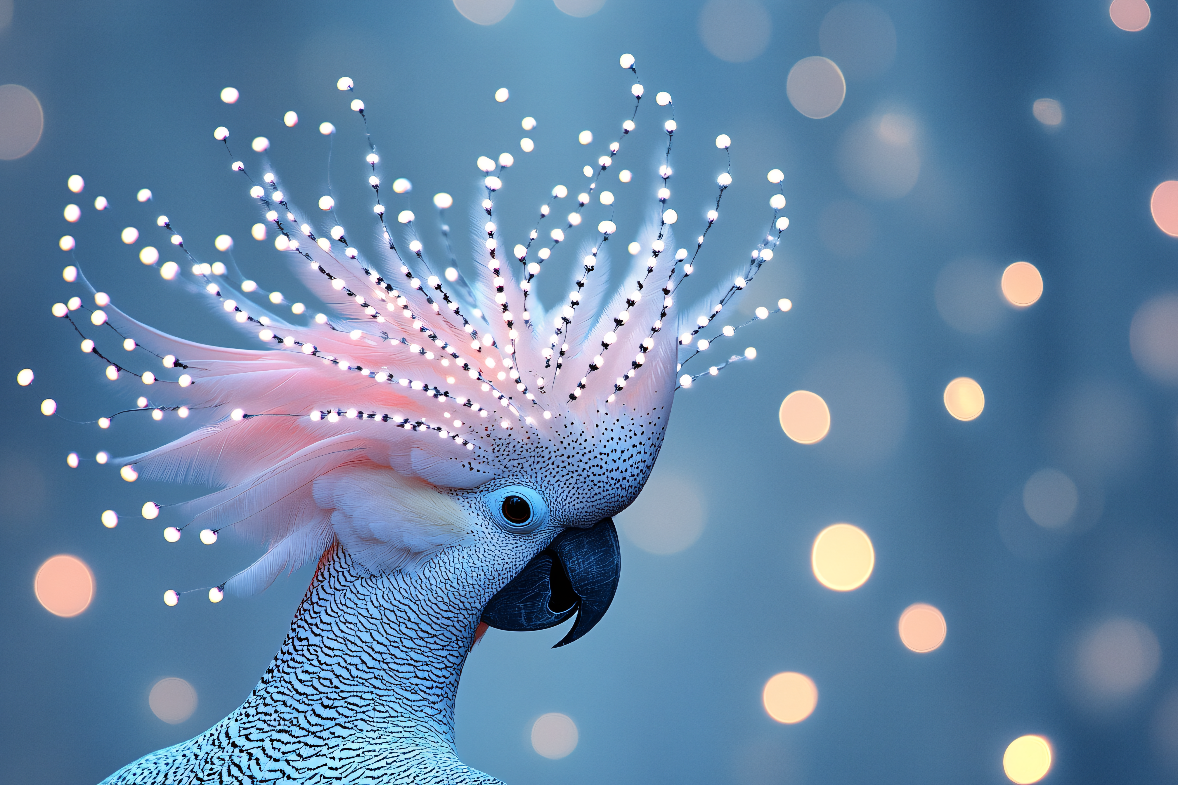 Cockatoo Crowned with Lights