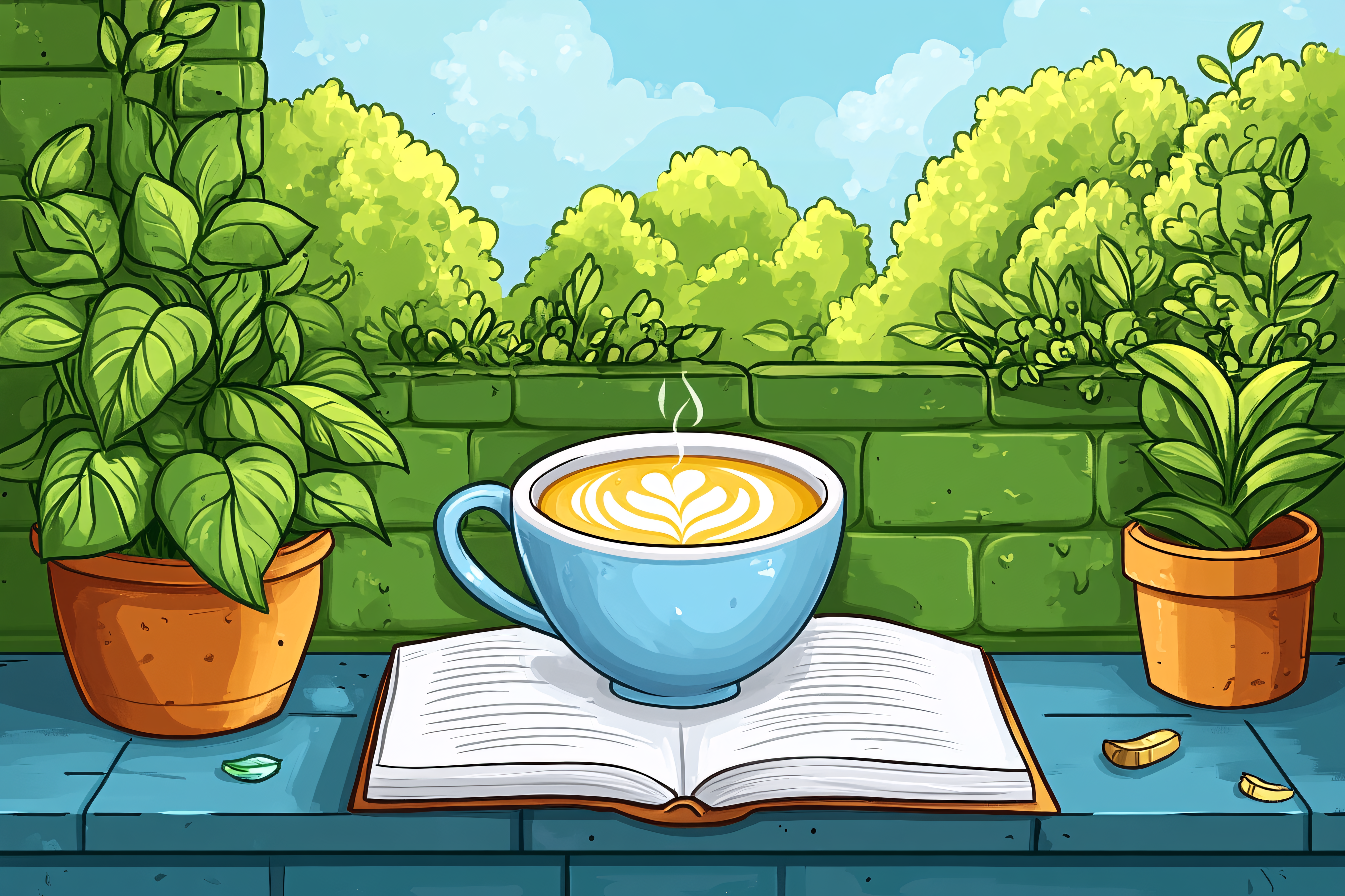 Coffee and Book in Garden