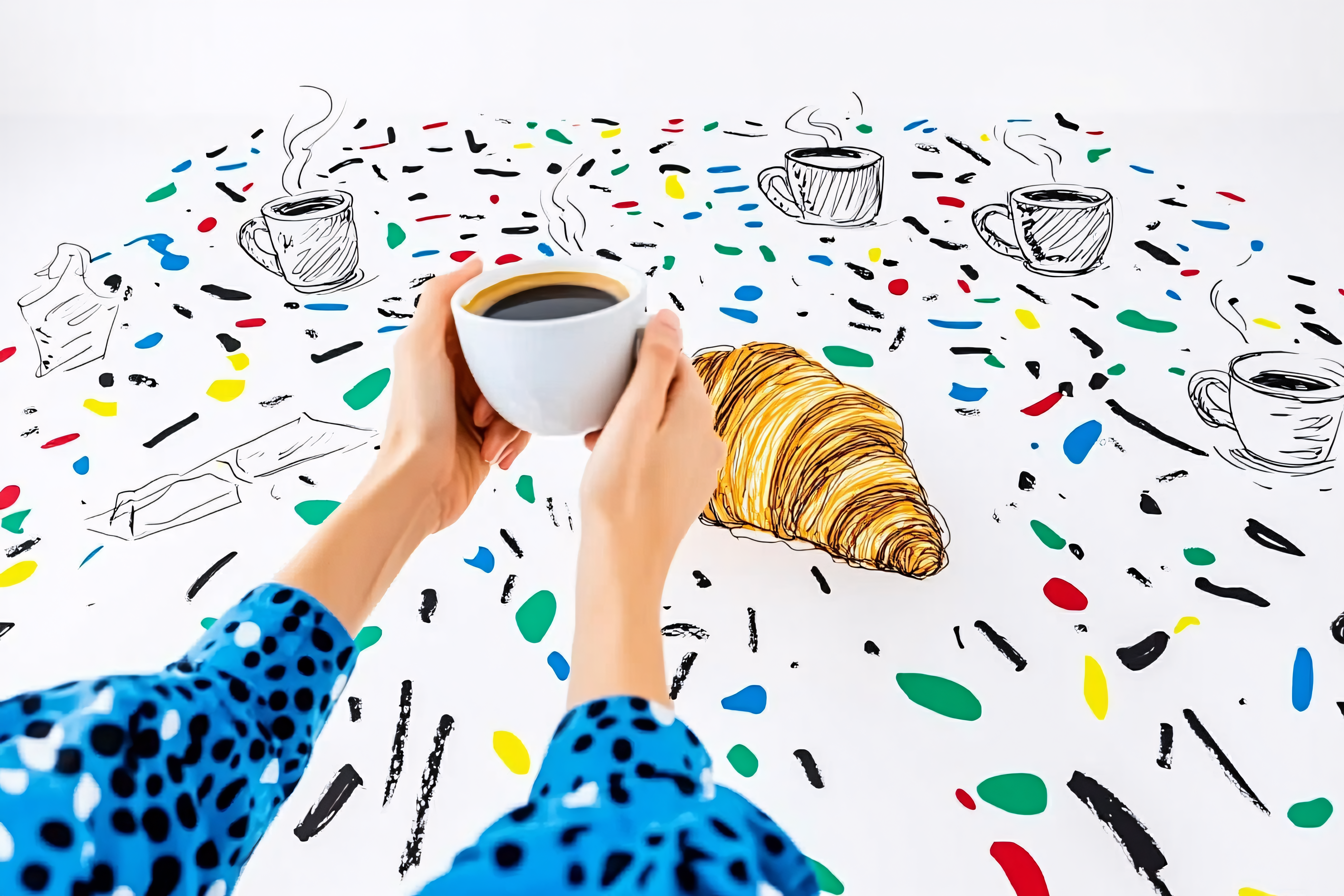 Coffee and Croissant Breakfast Scene