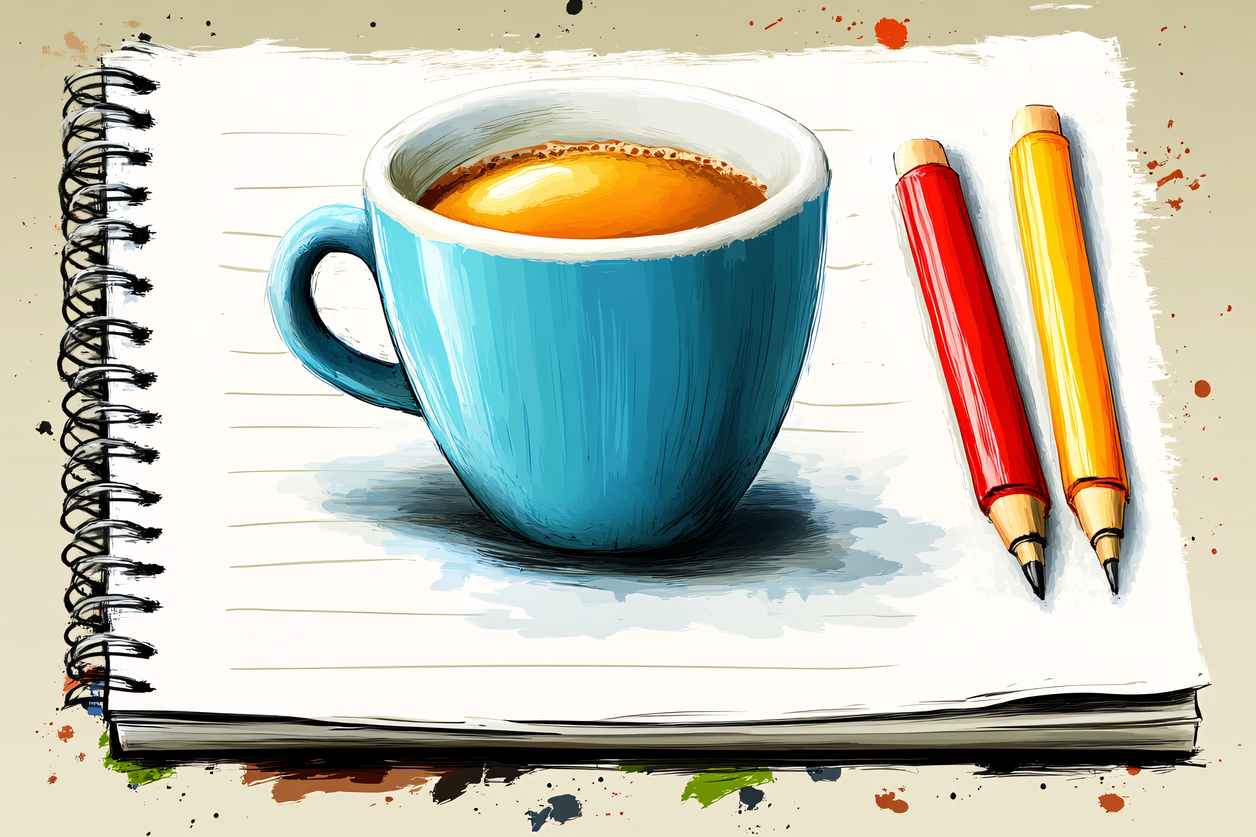 Coffee Cup And Pencils On Notepad