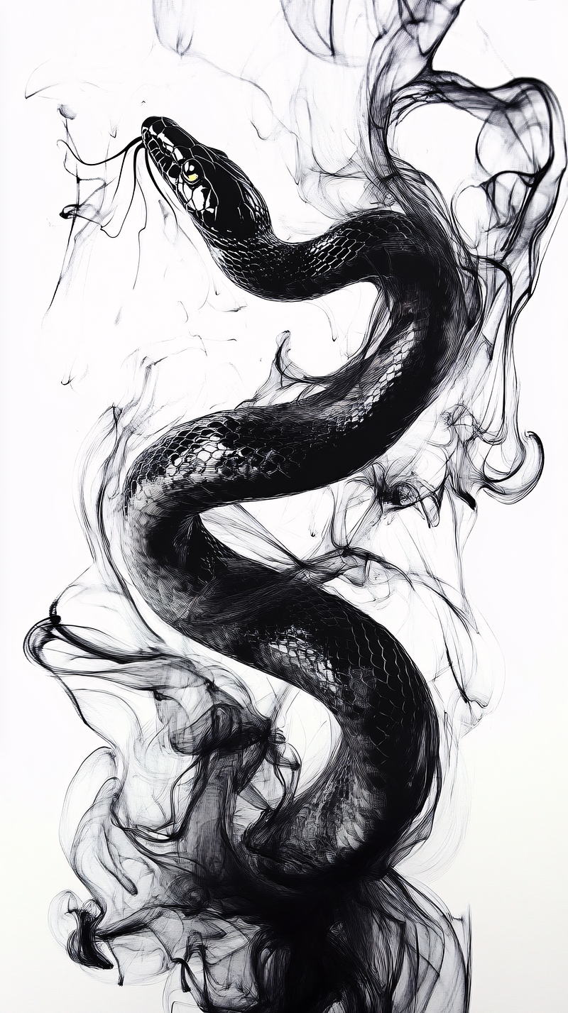 Coiled Serpent in Smoke