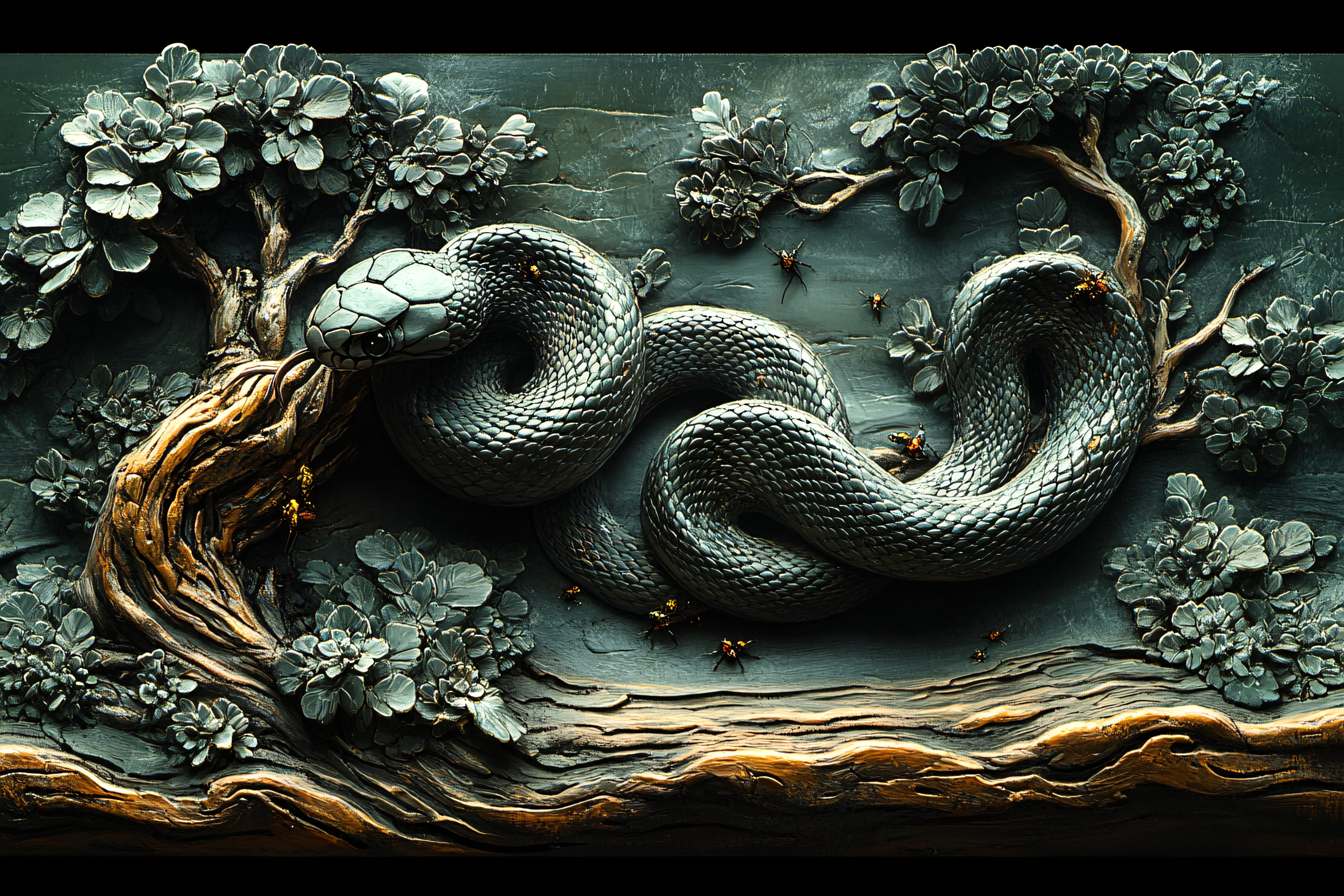 Coiled Snake In Stone Garden