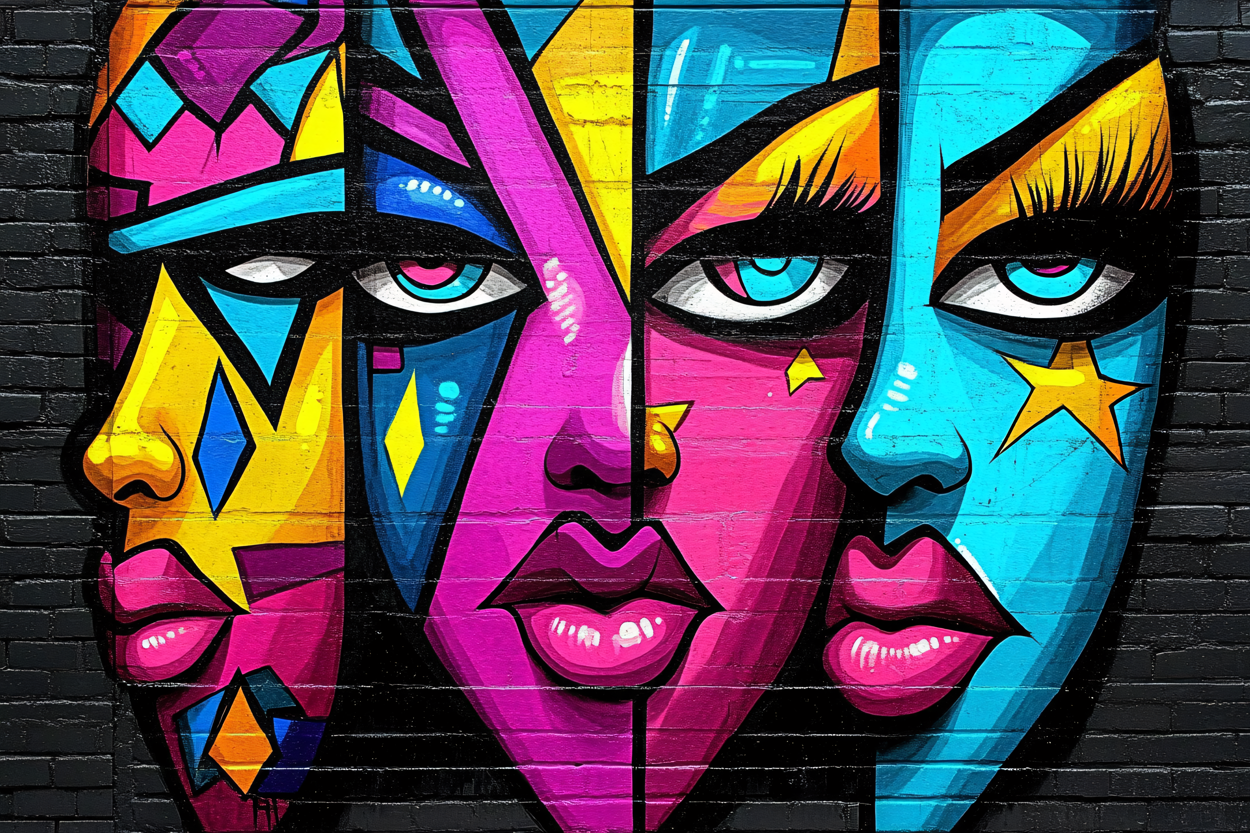 Colorful Abstract Faces Mural