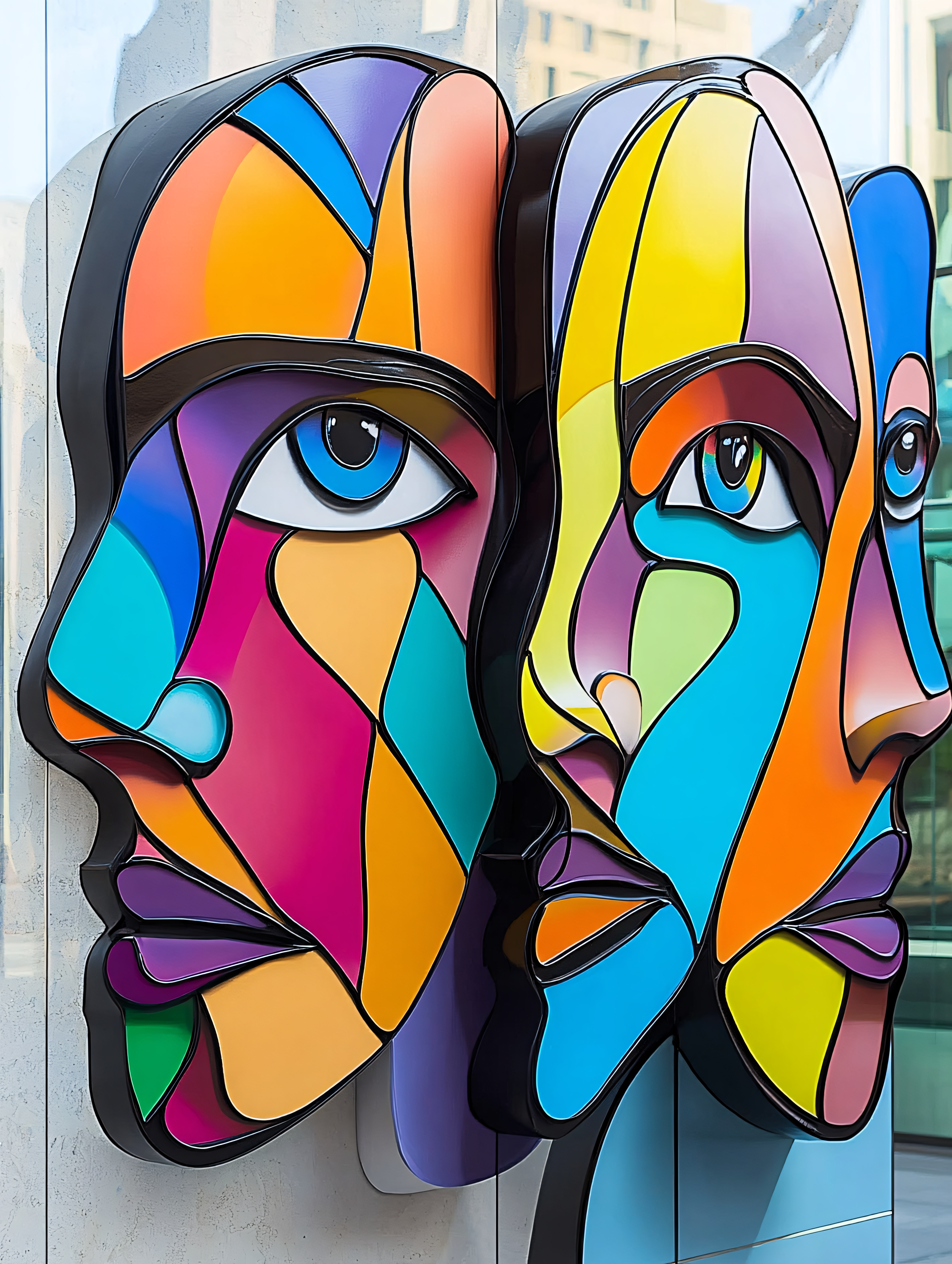 Colorful Abstract Faces Sculpture