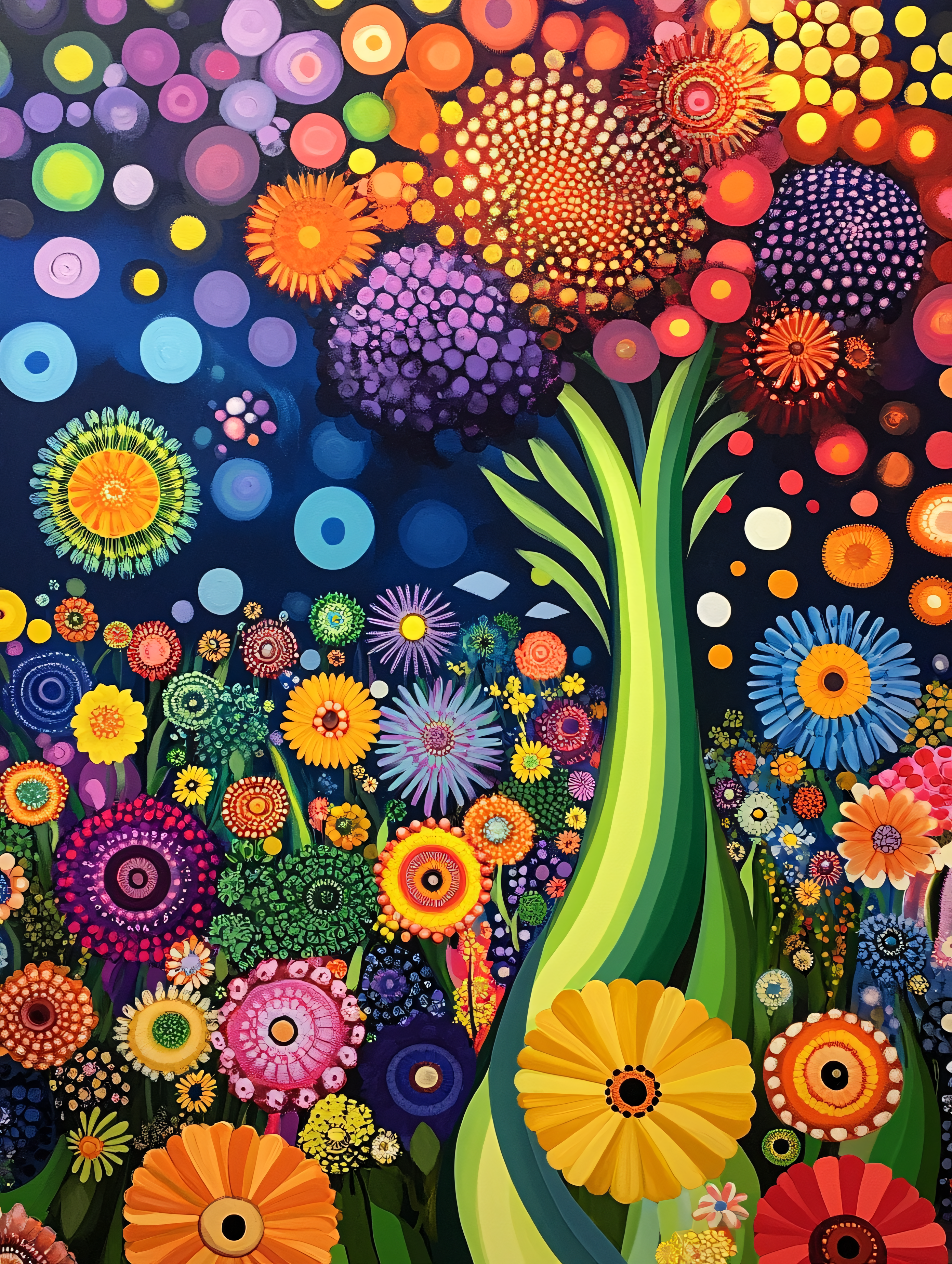 Colorful Abstract Floral Tree Painting